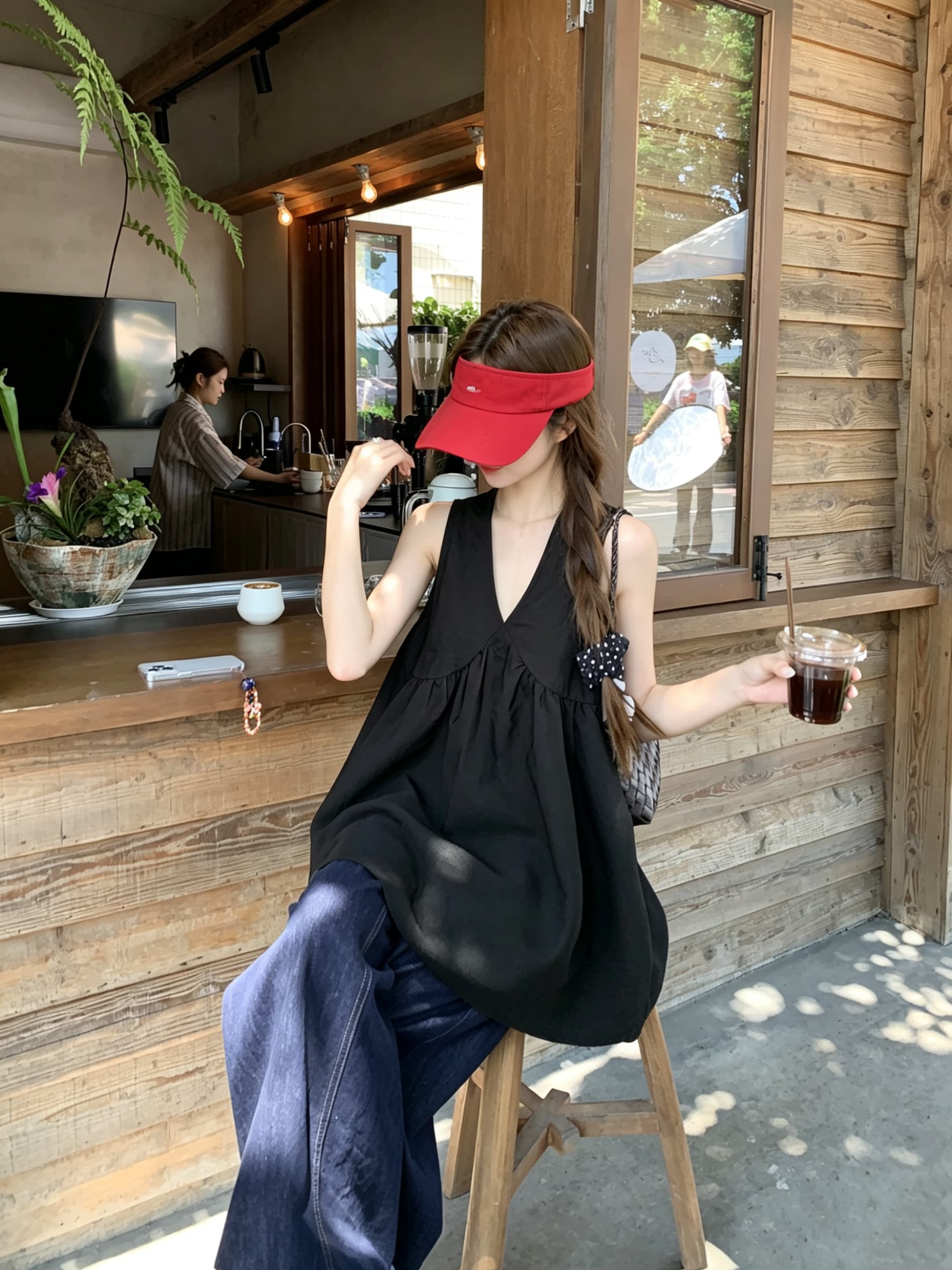 정가 실사 프랑스식 레트로 깊은 V 넥 민소매 캐미솔 여름 오래된 돈 바람 루즈핏 슬림해 보이는 캐주얼 맨위 상세 이미지 12