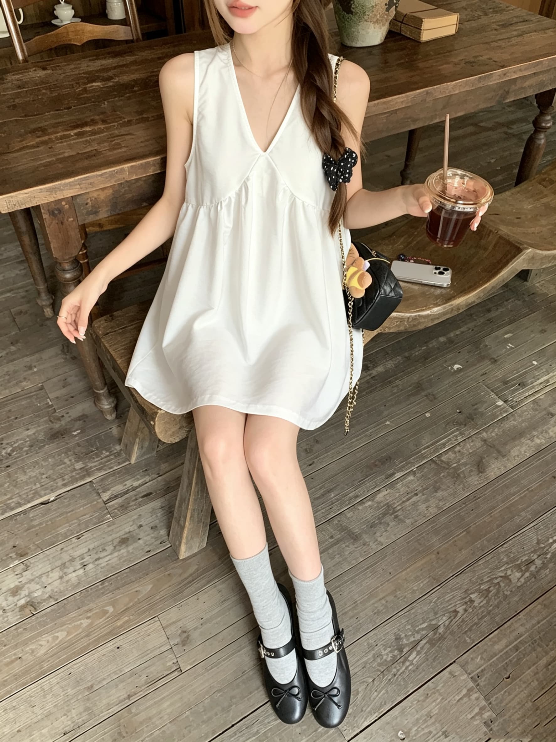 정가 실사 프랑스식 레트로 깊은 V 넥 민소매 캐미솔 여름 오래된 돈 바람 루즈핏 슬림해 보이는 캐주얼 맨위 상세 이미지 22