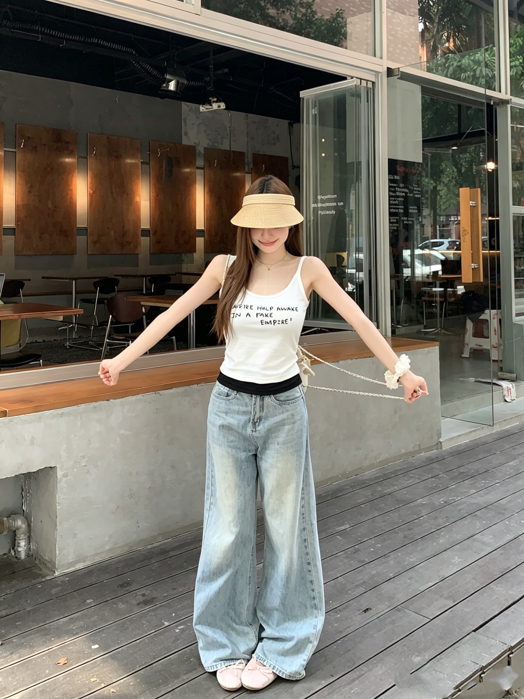 정가 실사 한 부서 배색 페이크 레이어드 캐미솔 알파벳 프린트 몸매 가꾸기 슬림해 보이는 벨트 가슴 패드 의류 상세 이미지 7