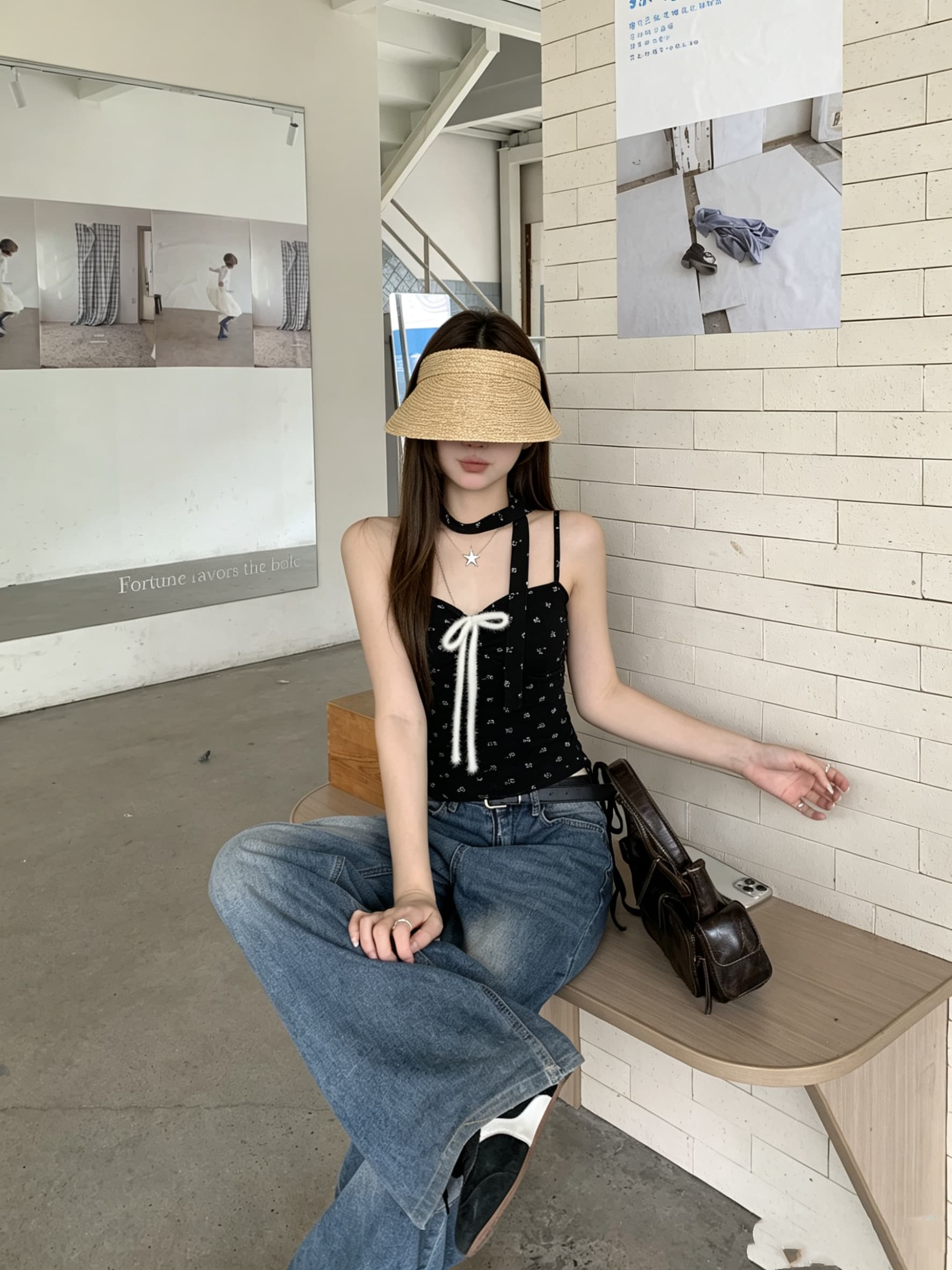 정가 실사 달콤함 행침 목 리본 나비 매듭 캐미솔 여름 새로운 슬림해 보이는 외출용 맨위 상세 이미지 2