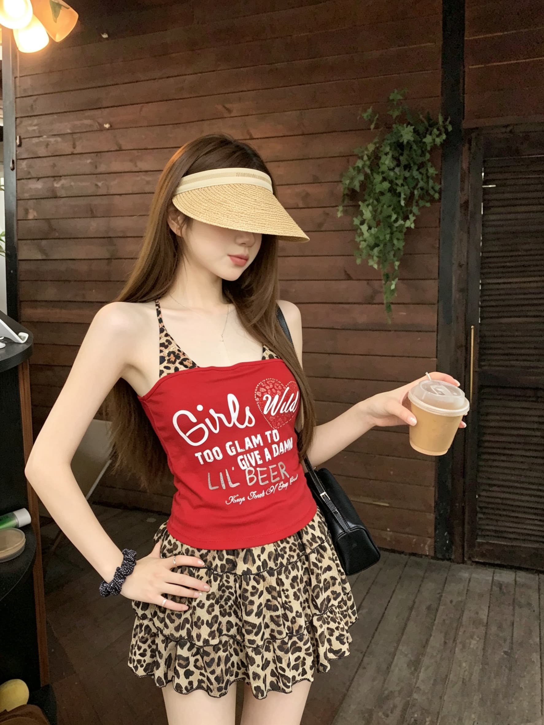 정가 실사 아메리칸 핫걸 레오파드 무늬 페이크 레이어드 벨트 가슴 패드 캐미솔 여름 새로운 몸매 가꾸기 맨위 상세 이미지 5