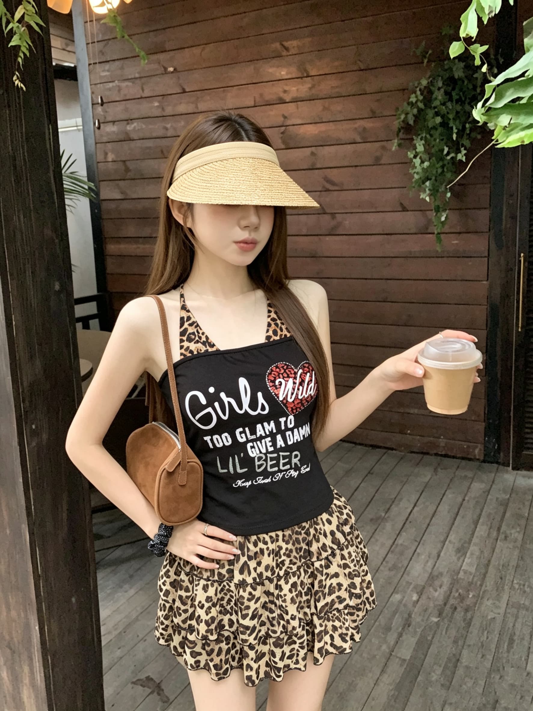정가 실사 아메리칸 핫걸 레오파드 무늬 페이크 레이어드 벨트 가슴 패드 캐미솔 여름 새로운 몸매 가꾸기 맨위 상세 이미지 8