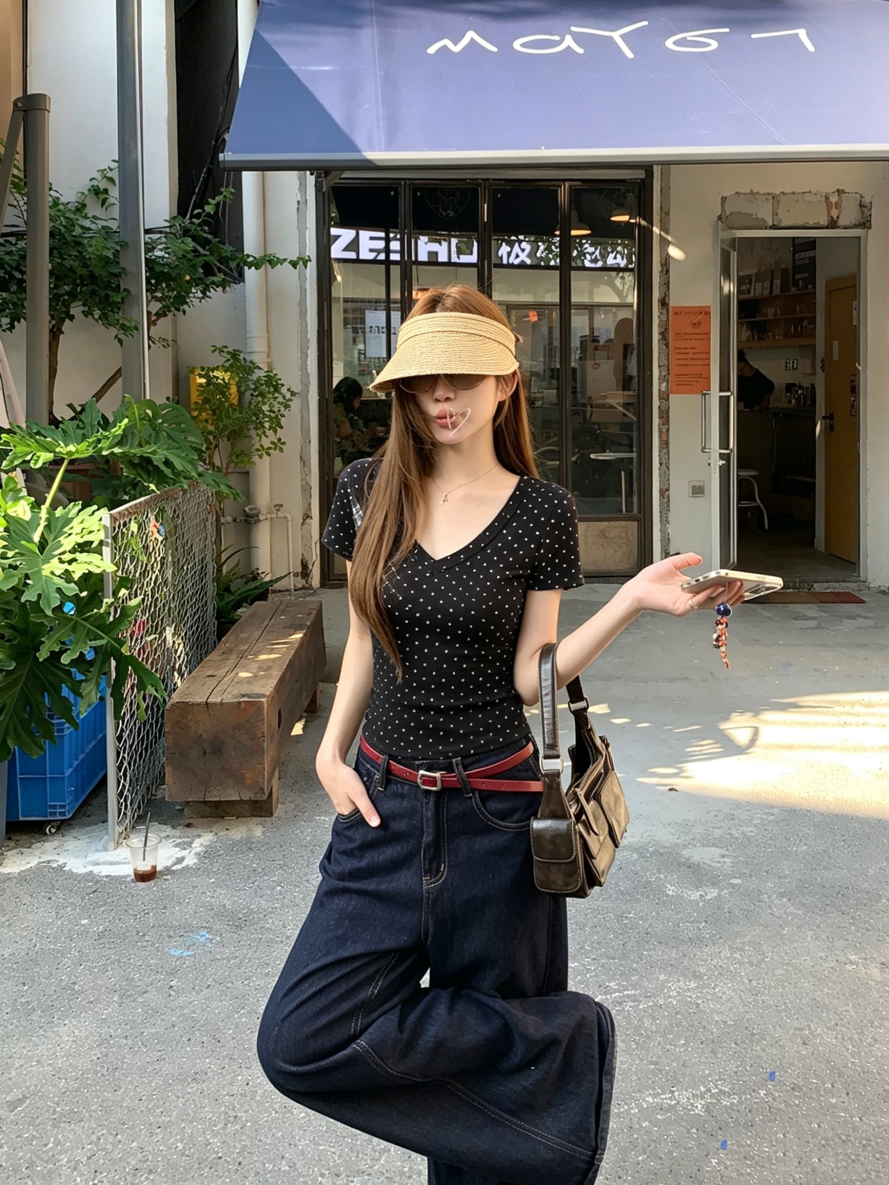 정가 실사 아메리칸 레트로 디자인 센스 V넥 핫픽스 반팔 티셔츠 여성 여름 새로운 몸매 가꾸기 맨위 상세 이미지 5