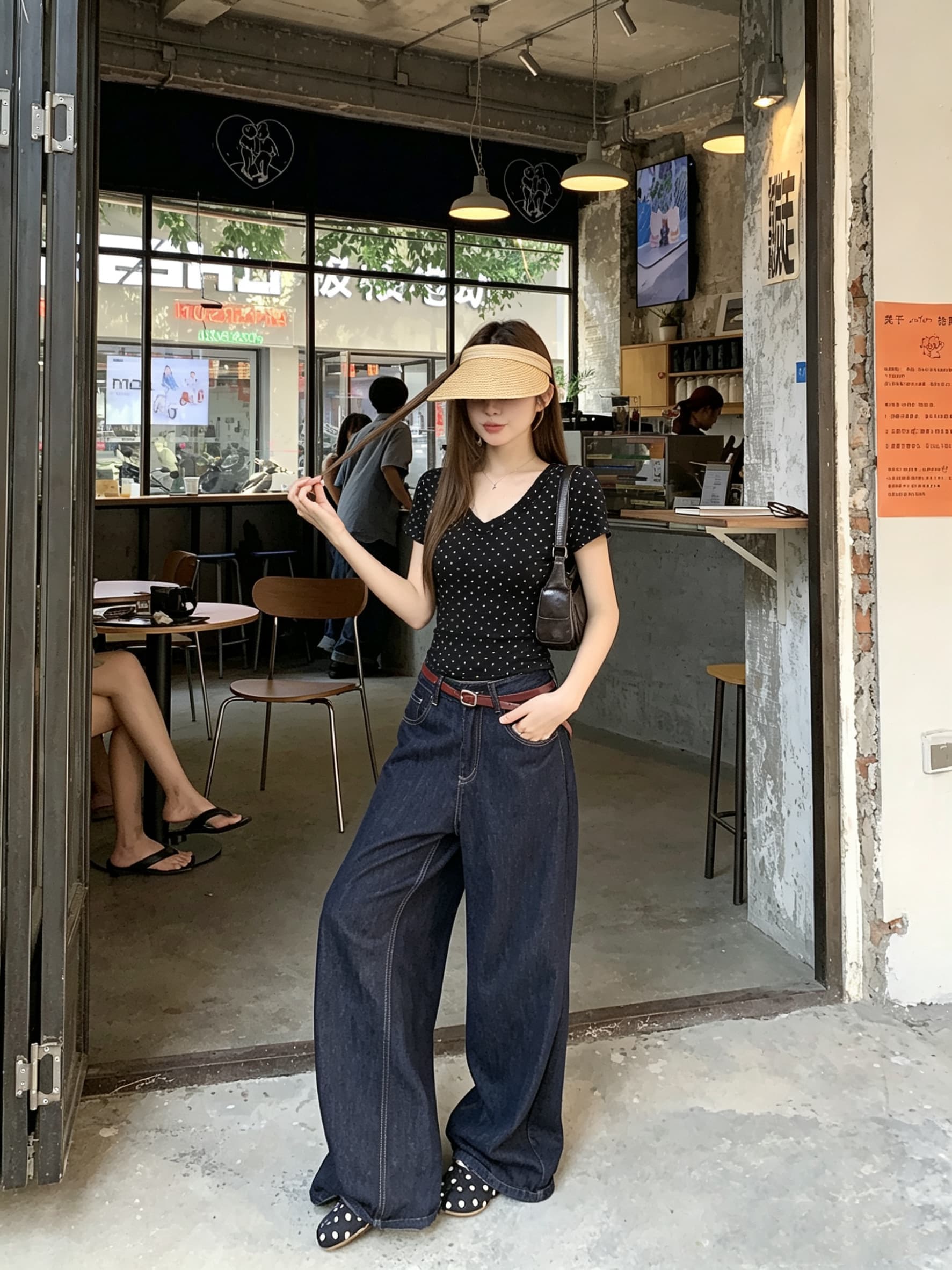 정가 실사 아메리칸 레트로 디자인 센스 V넥 핫픽스 반팔 티셔츠 여성 여름 새로운 몸매 가꾸기 맨위 상세 이미지 6