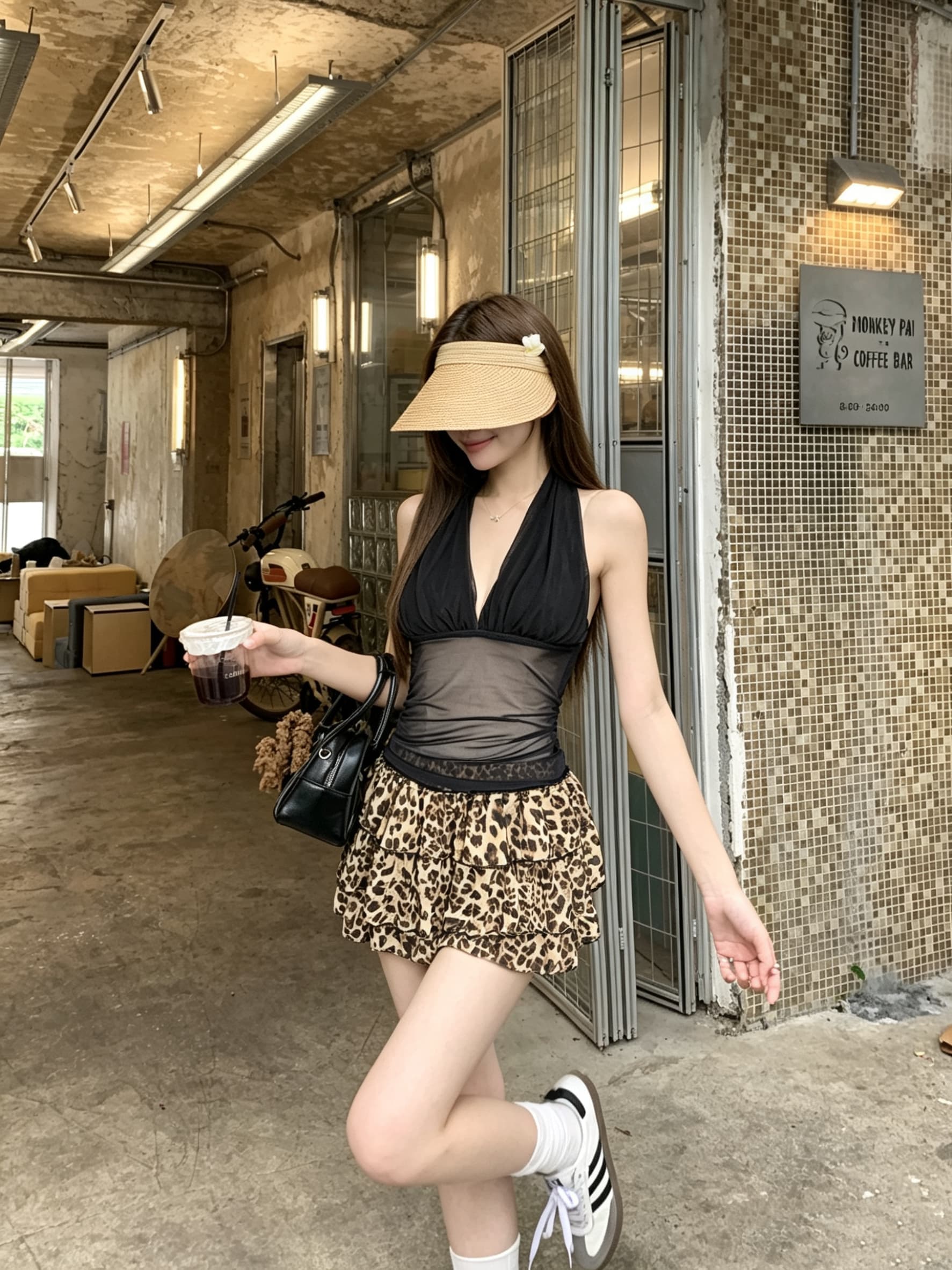 정가 실사 행침 목 캐미솔 핫걸 섹시함 디자인 센스 펌프 Pleat 허리 수축 디스플레이 슬림 폭탄 망사 맨위 상세 이미지 6