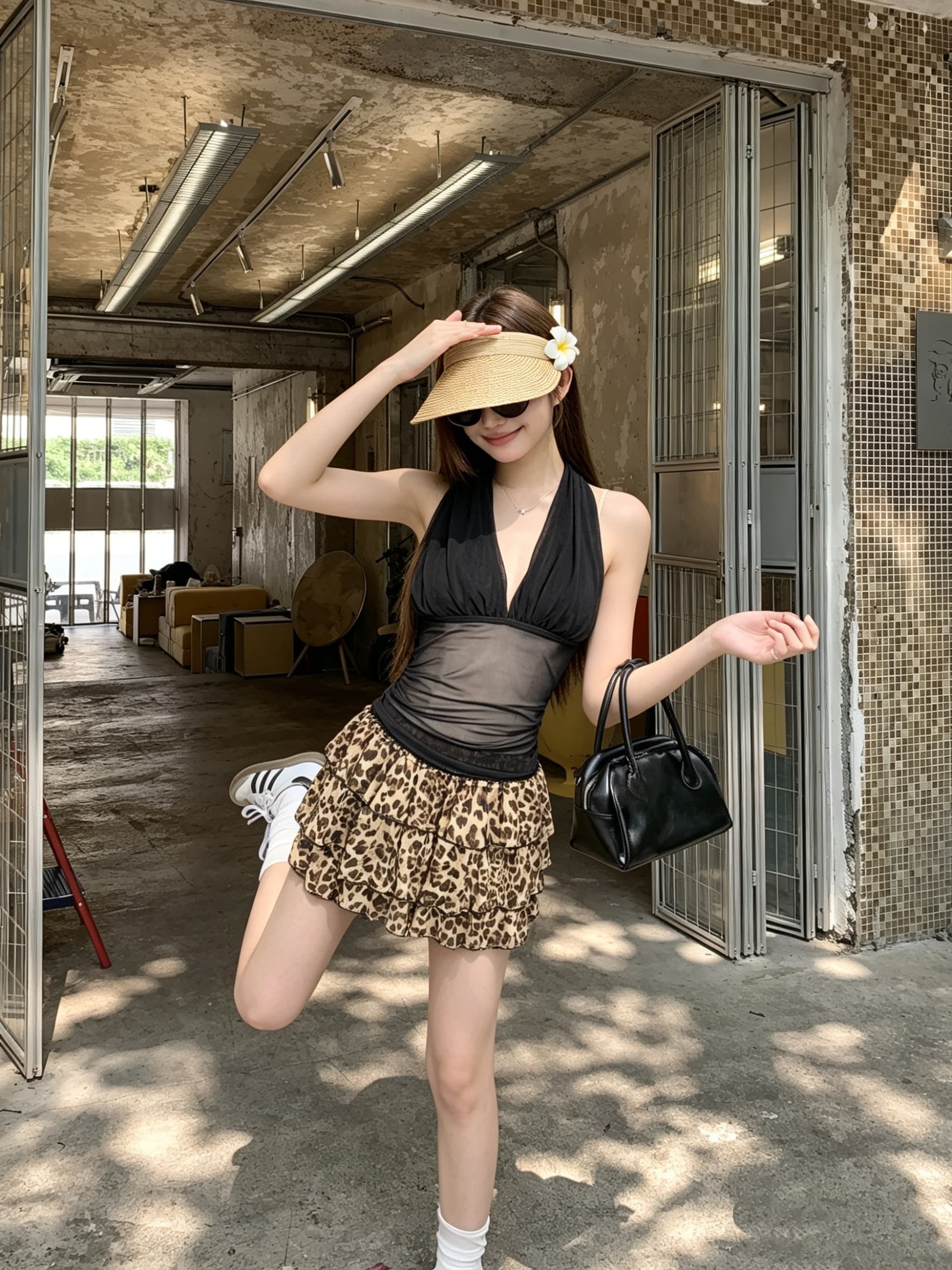 정가 실사 행침 목 캐미솔 핫걸 섹시함 디자인 센스 펌프 Pleat 허리 수축 디스플레이 슬림 폭탄 망사 맨위 상세 이미지 7