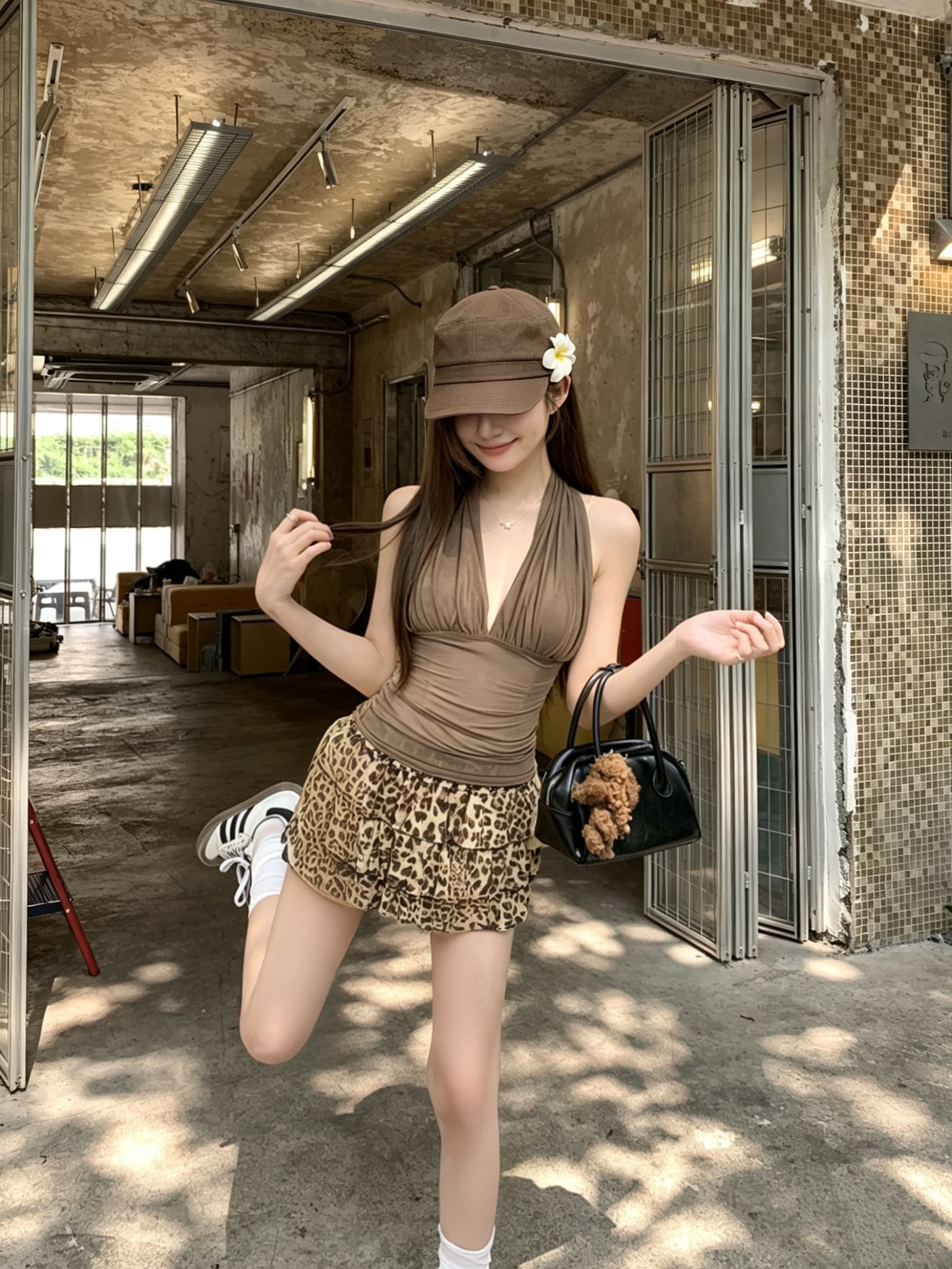 정가 실사 행침 목 캐미솔 핫걸 섹시함 디자인 센스 펌프 Pleat 허리 수축 디스플레이 슬림 폭탄 망사 맨위 상세 이미지 9