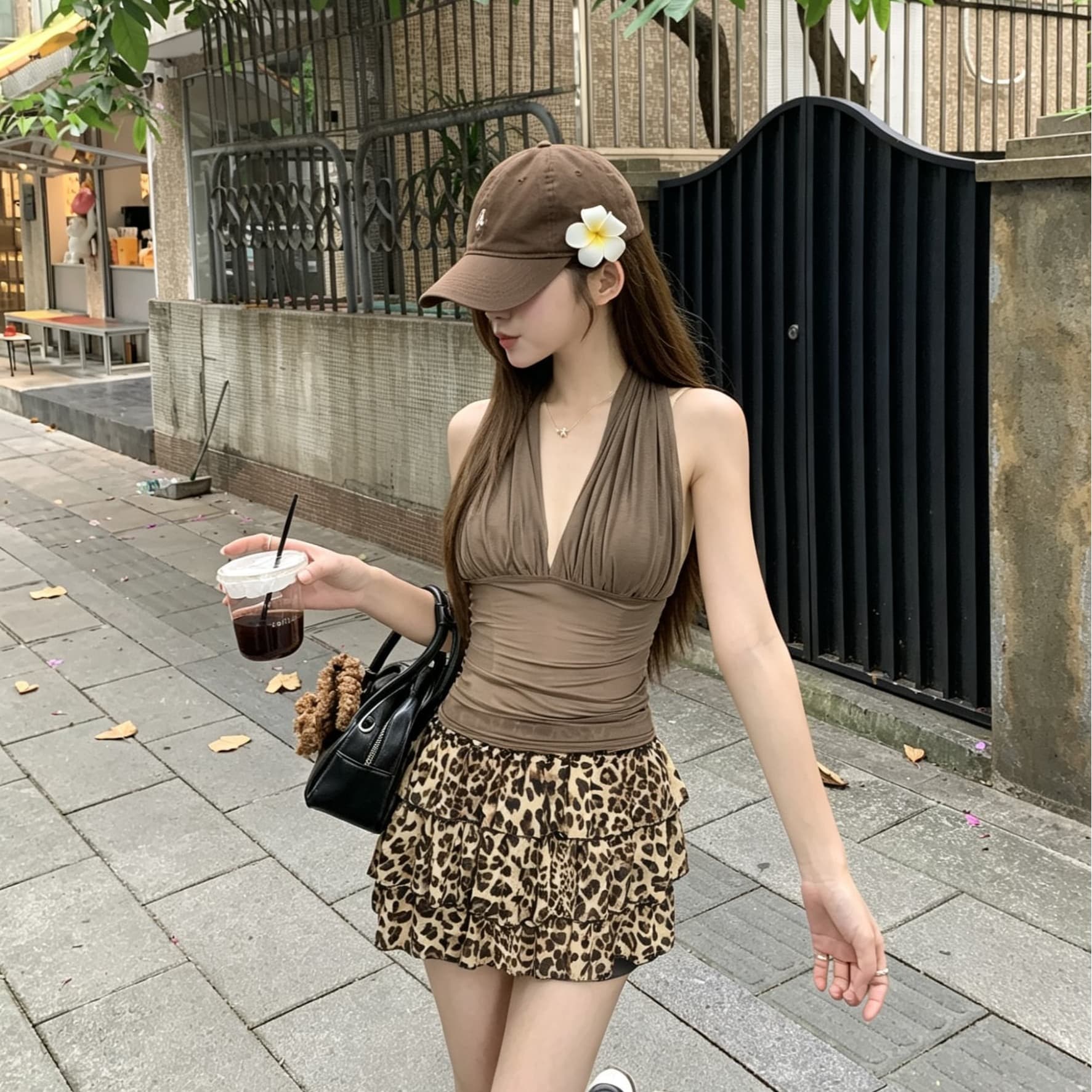 정가 실사 행침 목 캐미솔 핫걸 섹시함 디자인 센스 펌프 Pleat 허리 수축 디스플레이 슬림 폭탄 망사 맨위 이미지 5