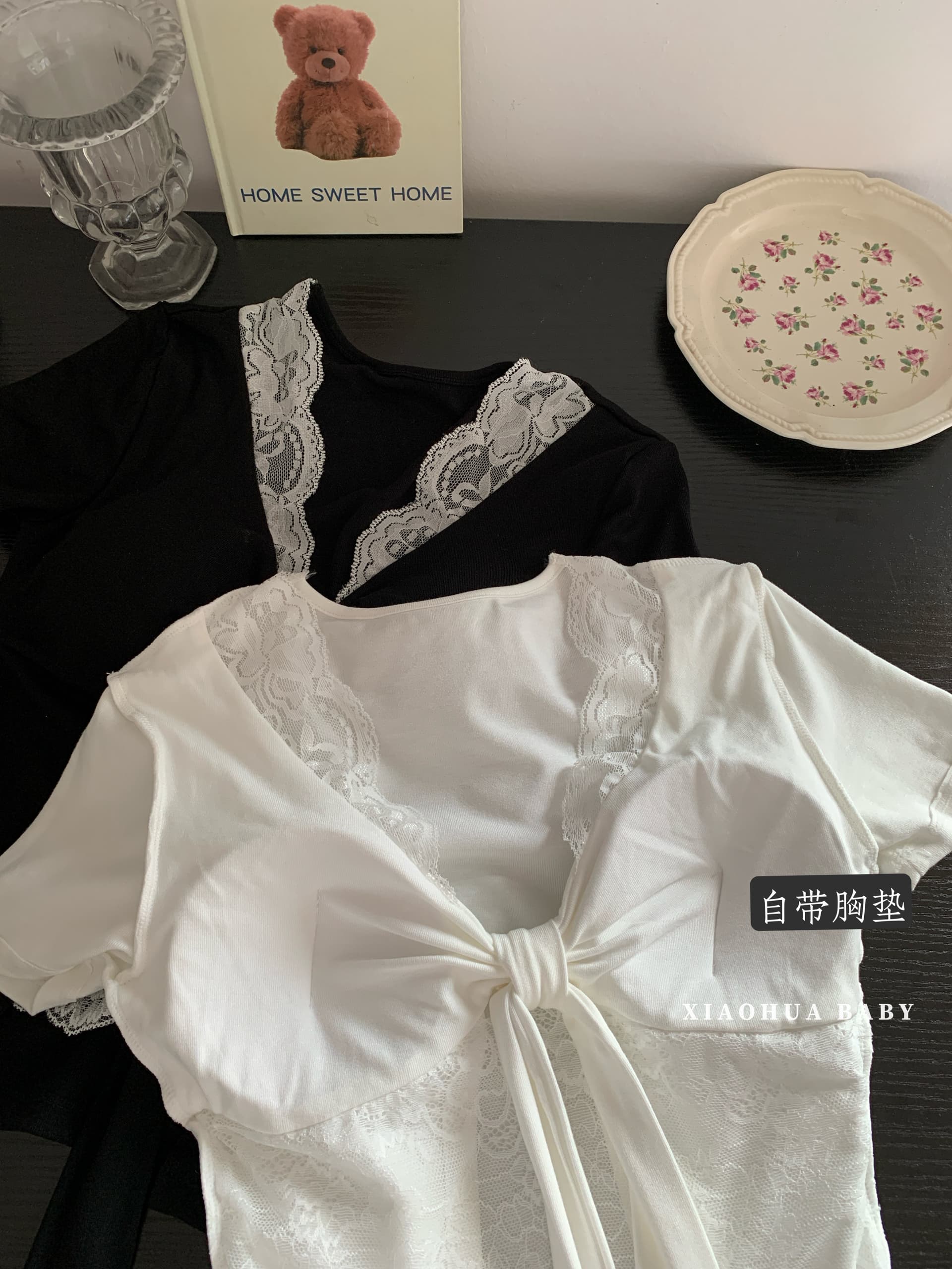 정가 실사 순수한 욕망 핫걸 레이스 측면 V넥 반팔 티셔츠 디자인 센스 벨트 가슴 패드 섹시함 페이크 레이어드 맨위 상세 이미지 5