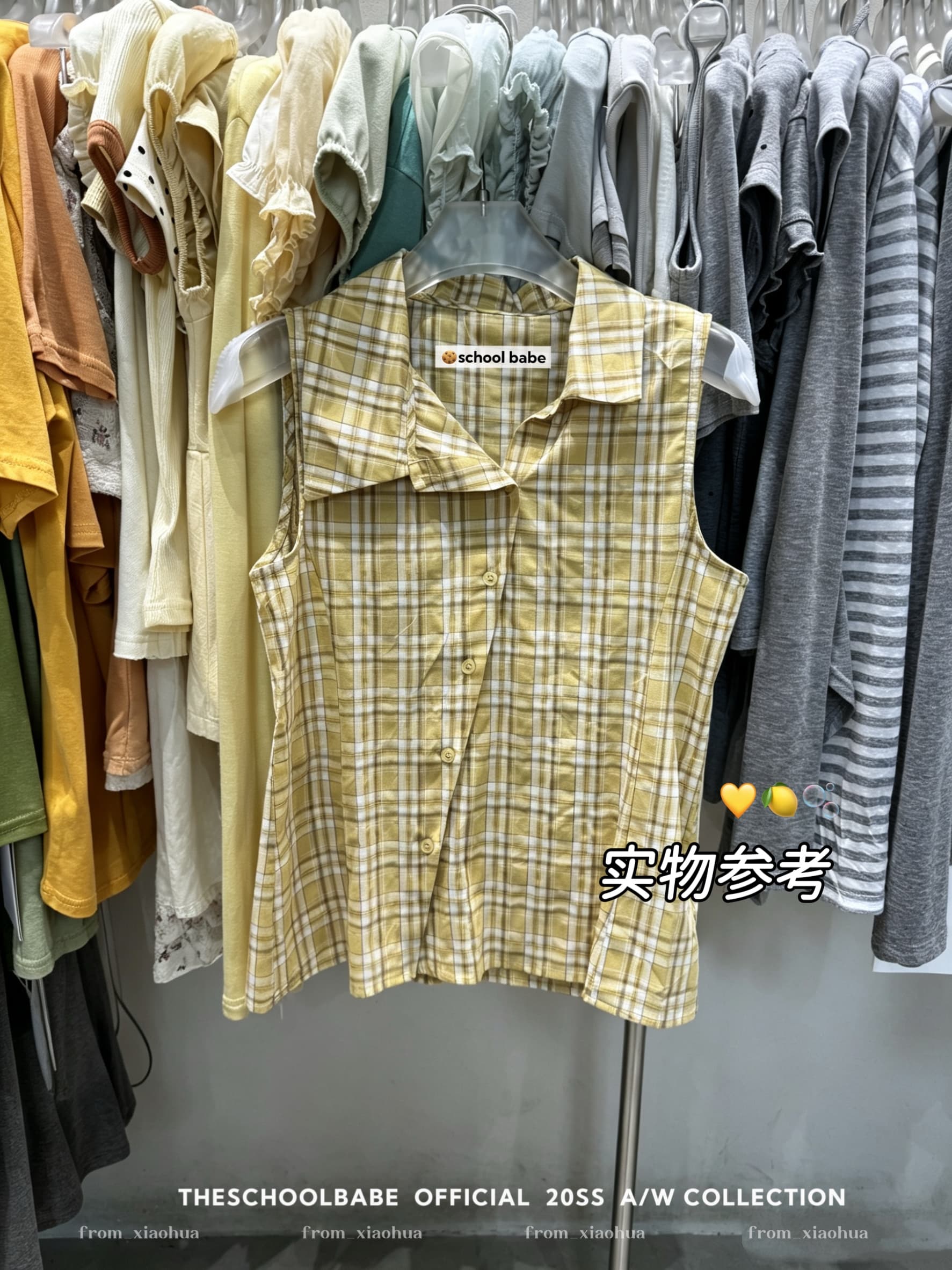 정가 실사 디자인 센스 폴로 칼라 민소매 여성 셔츠 여름 새로운 체크무늬 작은 셔츠 캐주얼 다용도 맨위 트렌디 상세 이미지 1