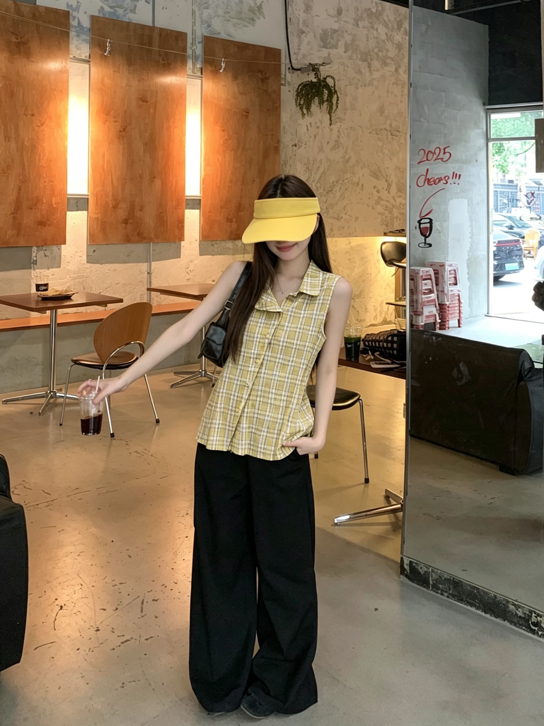 정가 실사 디자인 센스 폴로 칼라 민소매 여성 셔츠 여름 새로운 체크무늬 작은 셔츠 캐주얼 다용도 맨위 트렌디 상세 이미지 6