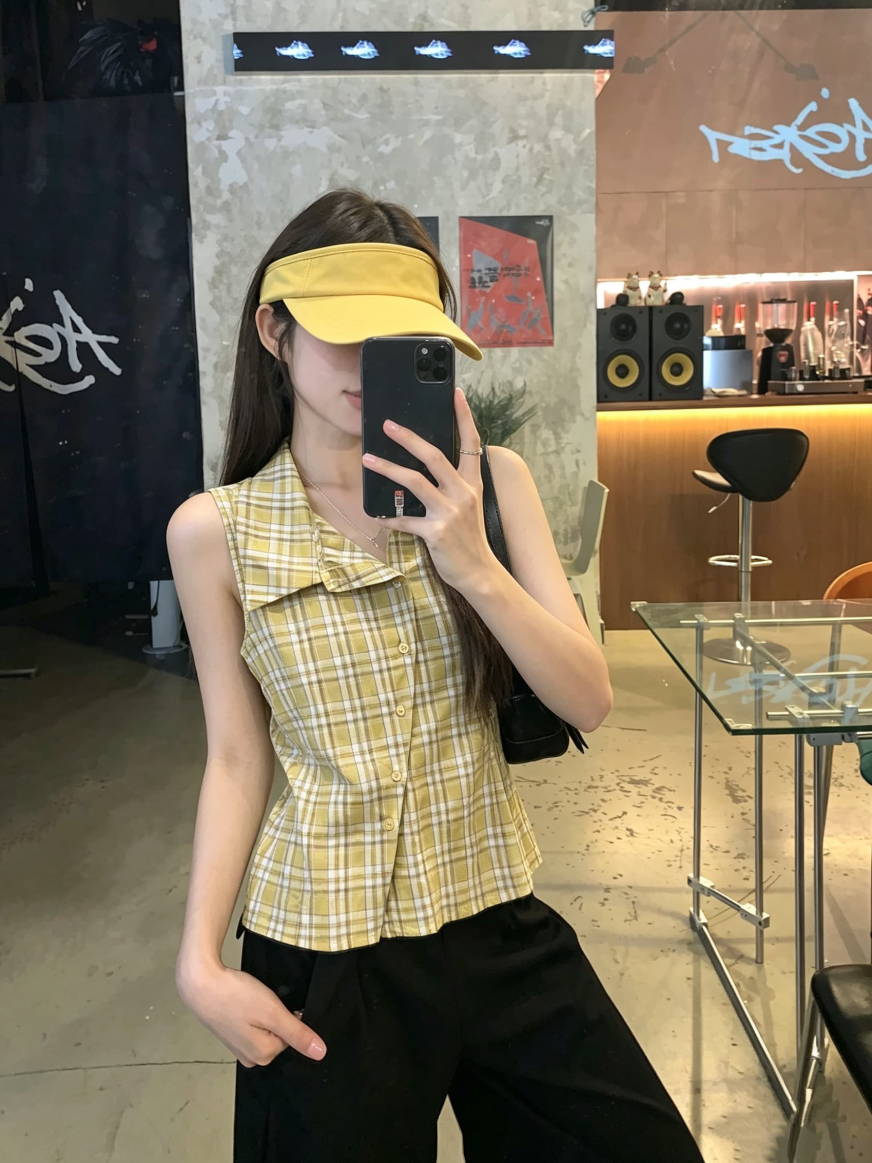 정가 실사 디자인 센스 폴로 칼라 민소매 여성 셔츠 여름 새로운 체크무늬 작은 셔츠 캐주얼 다용도 맨위 트렌디 상세 이미지 9