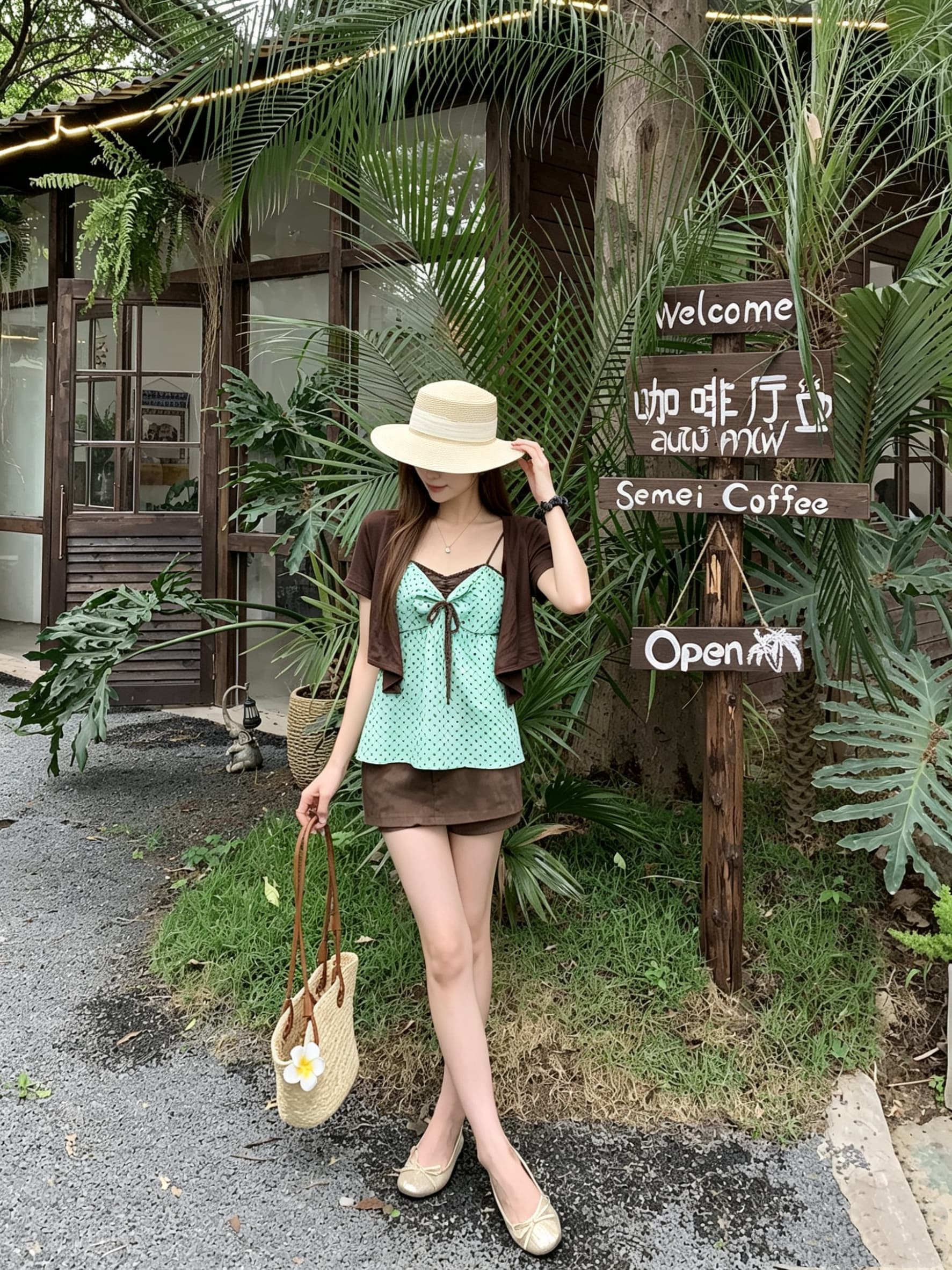 정가 실사 한 부서 도트 무늬 슬립 스트랩 오픈 가디건 세트 여성 여름 민소매 슬림해 보이는 루즈핏 맨위 상세 이미지 6