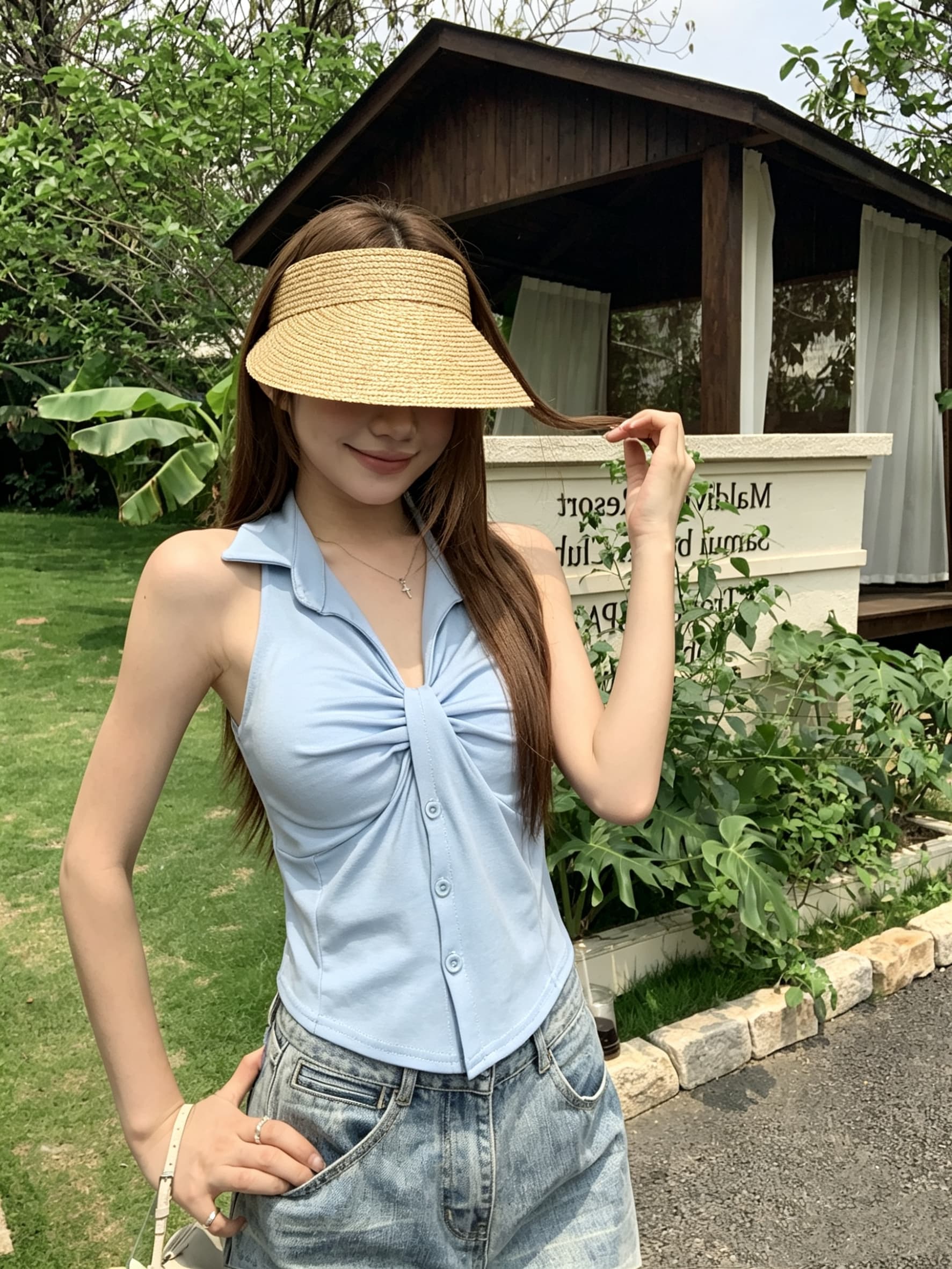 정가 진짜 POLO 칼라 행침 목 캐미솔 외출용 여름 핫걸 V넥 민소매 생선뼈 튜브탑 맨위 아름다운 상세 이미지 3