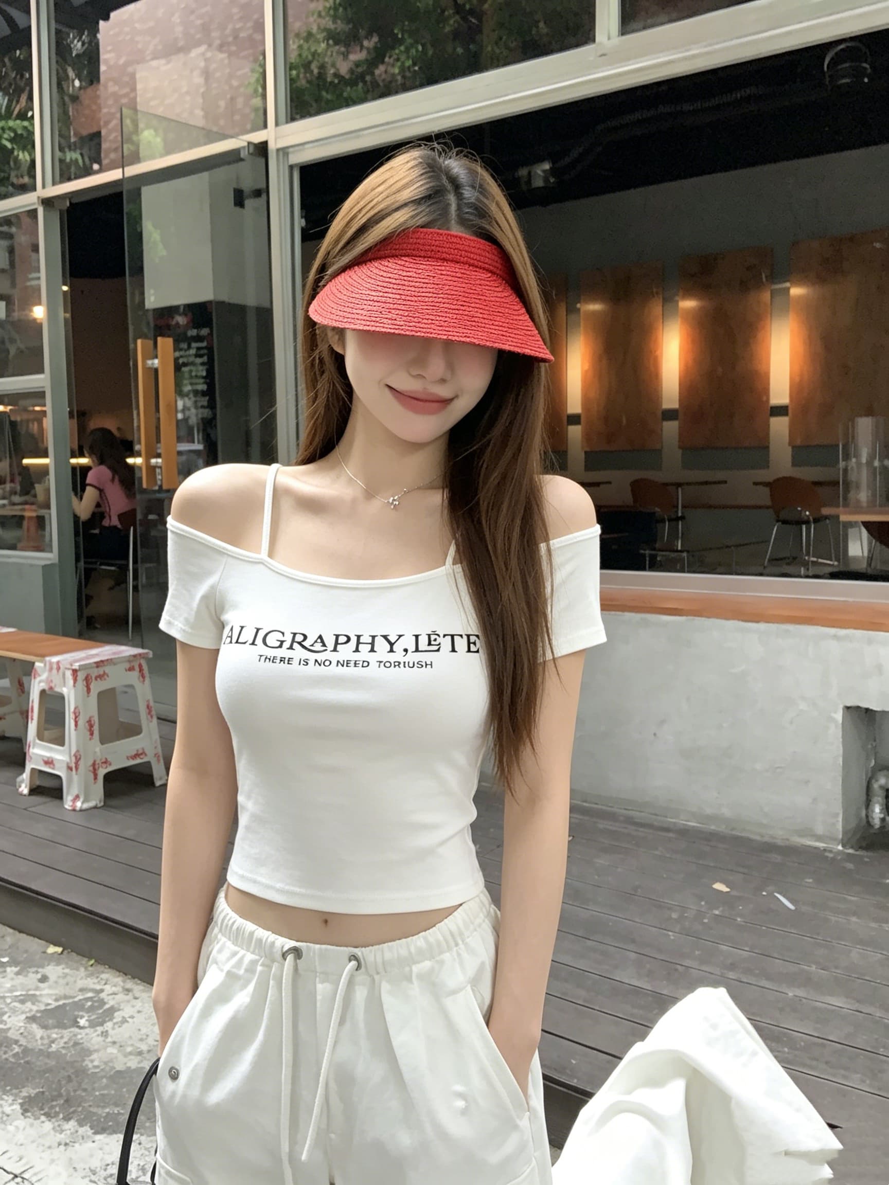 정가 실사 아메리칸 레트로 핫걸 비스듬한 어깨 반팔 티셔츠 여성 여름 순수한 욕망 바람 몸매 가꾸기 쇼트 스타일 허리 수축 맨위 상세 이미지 1