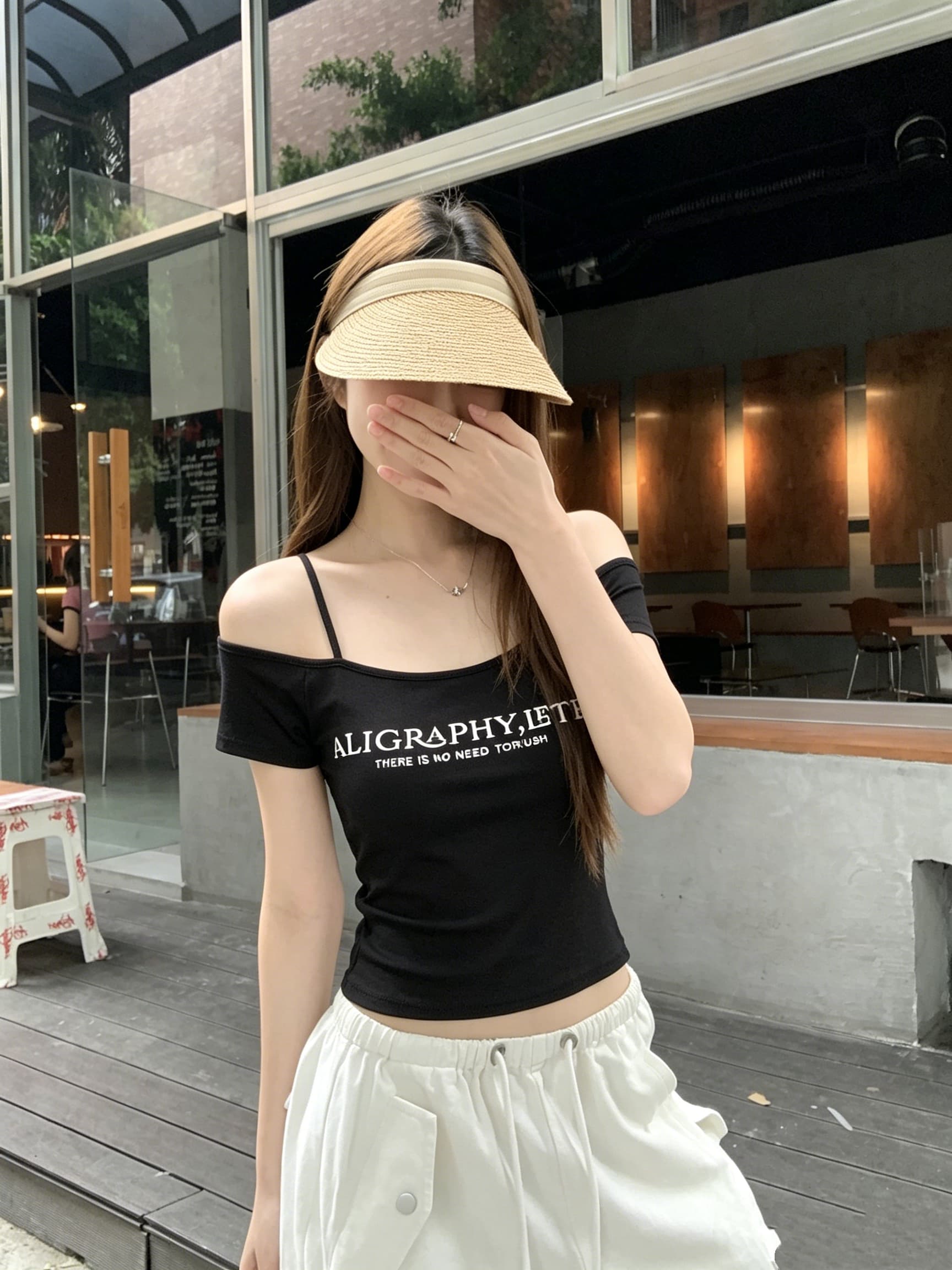 정가 실사 아메리칸 레트로 핫걸 비스듬한 어깨 반팔 티셔츠 여성 여름 순수한 욕망 바람 몸매 가꾸기 쇼트 스타일 허리 수축 맨위 상세 이미지 7