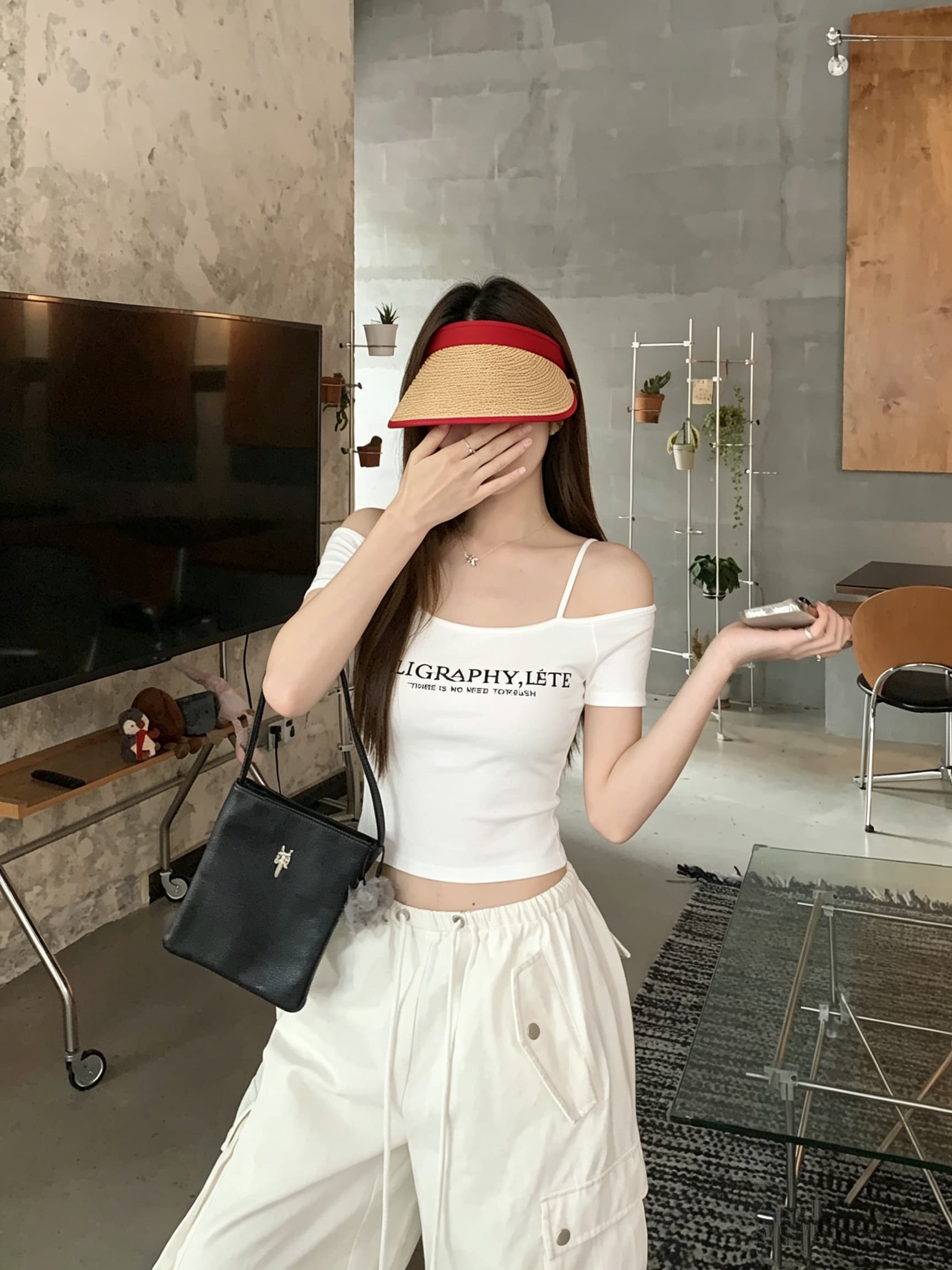 정가 실사 아메리칸 레트로 핫걸 비스듬한 어깨 반팔 티셔츠 여성 여름 순수한 욕망 바람 몸매 가꾸기 쇼트 스타일 허리 수축 맨위 상세 이미지 8