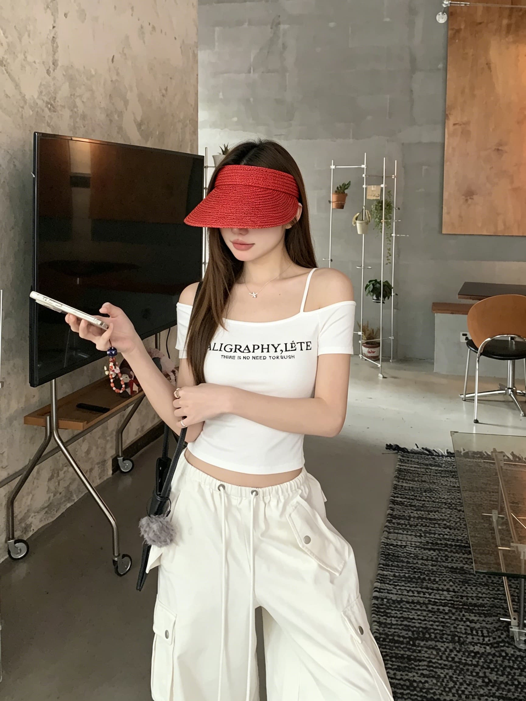 정가 실사 아메리칸 레트로 핫걸 비스듬한 어깨 반팔 티셔츠 여성 여름 순수한 욕망 바람 몸매 가꾸기 쇼트 스타일 허리 수축 맨위 상세 이미지 9