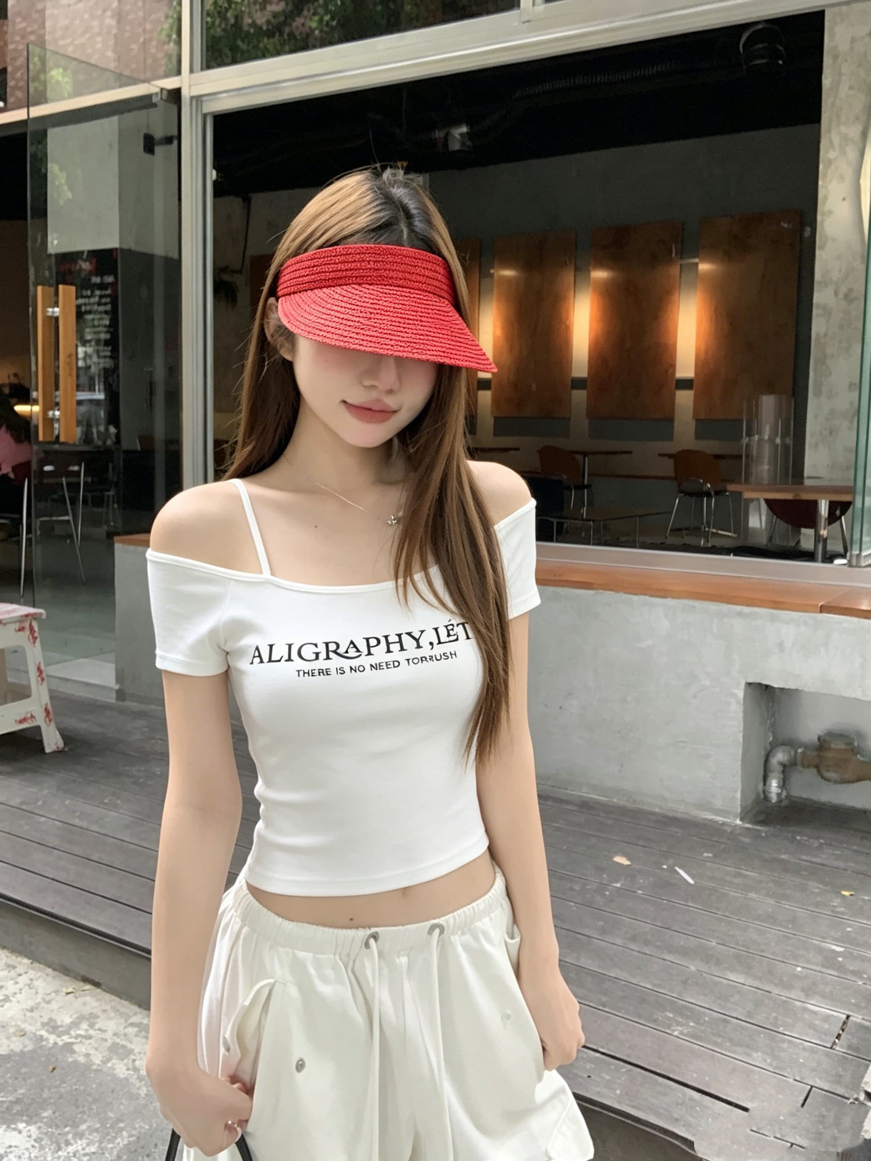 정가 실사 아메리칸 레트로 핫걸 비스듬한 어깨 반팔 티셔츠 여성 여름 순수한 욕망 바람 몸매 가꾸기 쇼트 스타일 허리 수축 맨위 상세 이미지 11