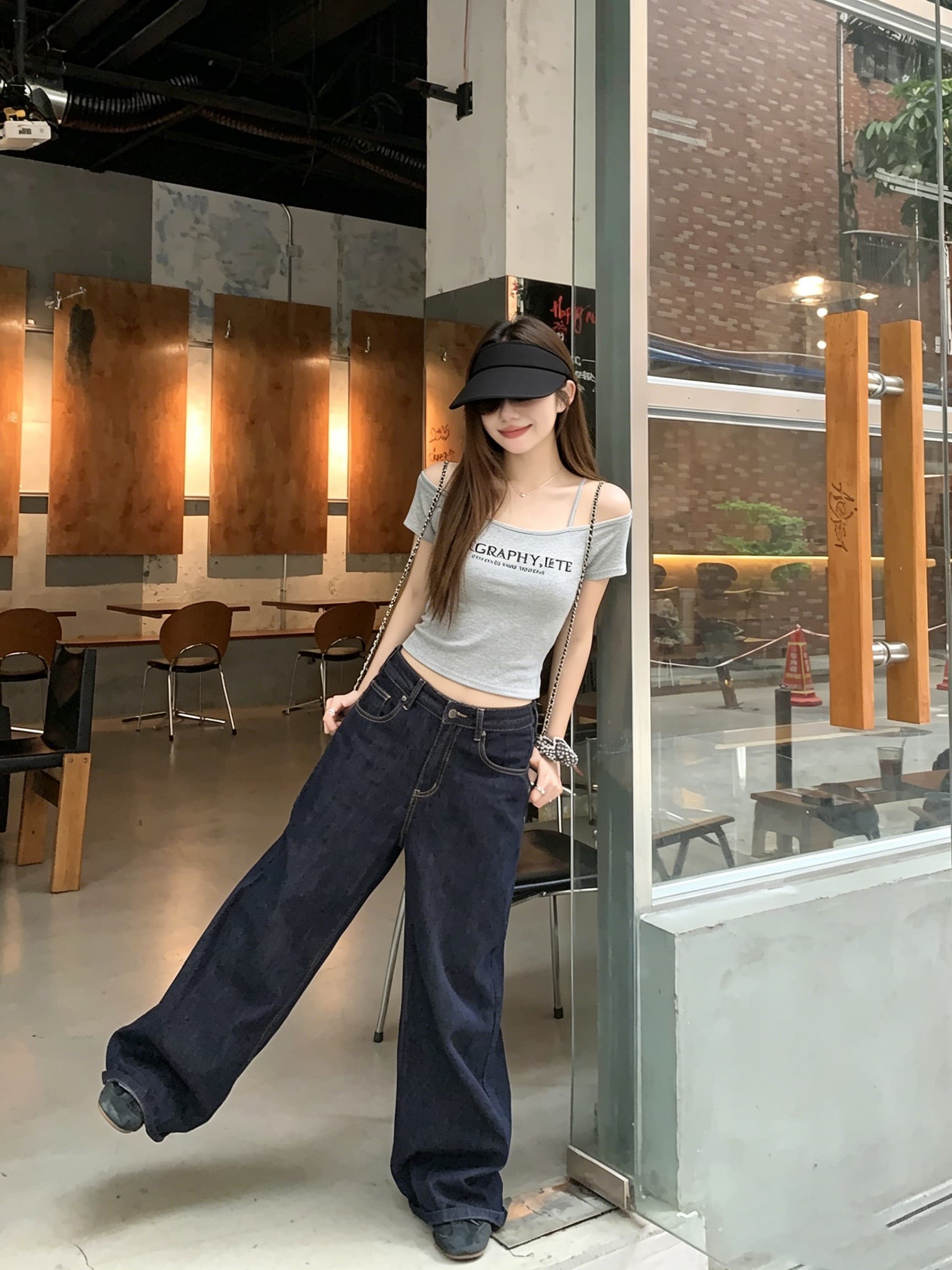 정가 실사 아메리칸 레트로 핫걸 비스듬한 어깨 반팔 티셔츠 여성 여름 순수한 욕망 바람 몸매 가꾸기 쇼트 스타일 허리 수축 맨위 상세 이미지 14