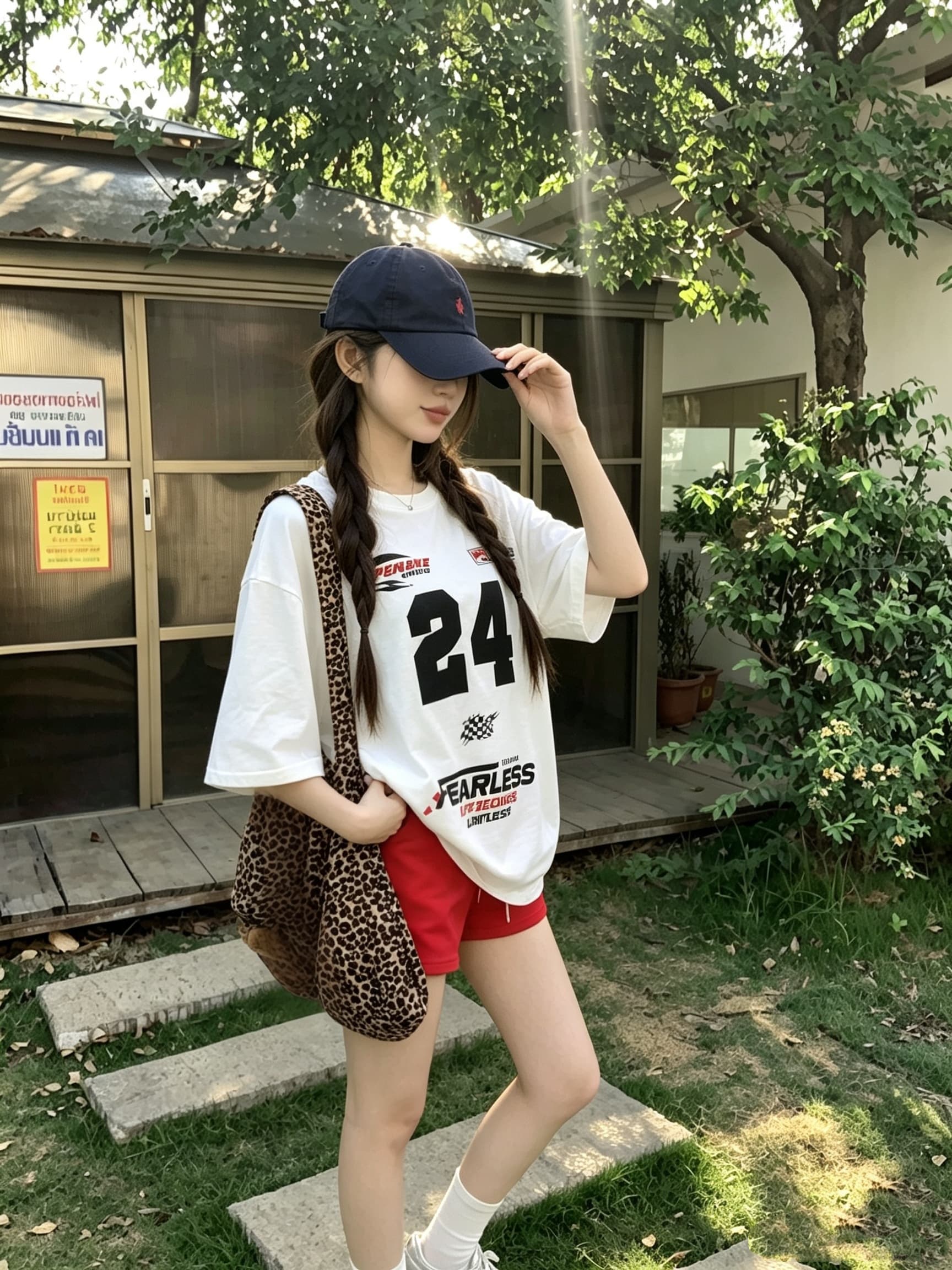 정가 실사 트랙 경향 화이트 루즈핏 프린트 티셔츠 여성 순면 캐주얼 대 에디션 가을 어깨 반팔 맨위 상세 이미지 3