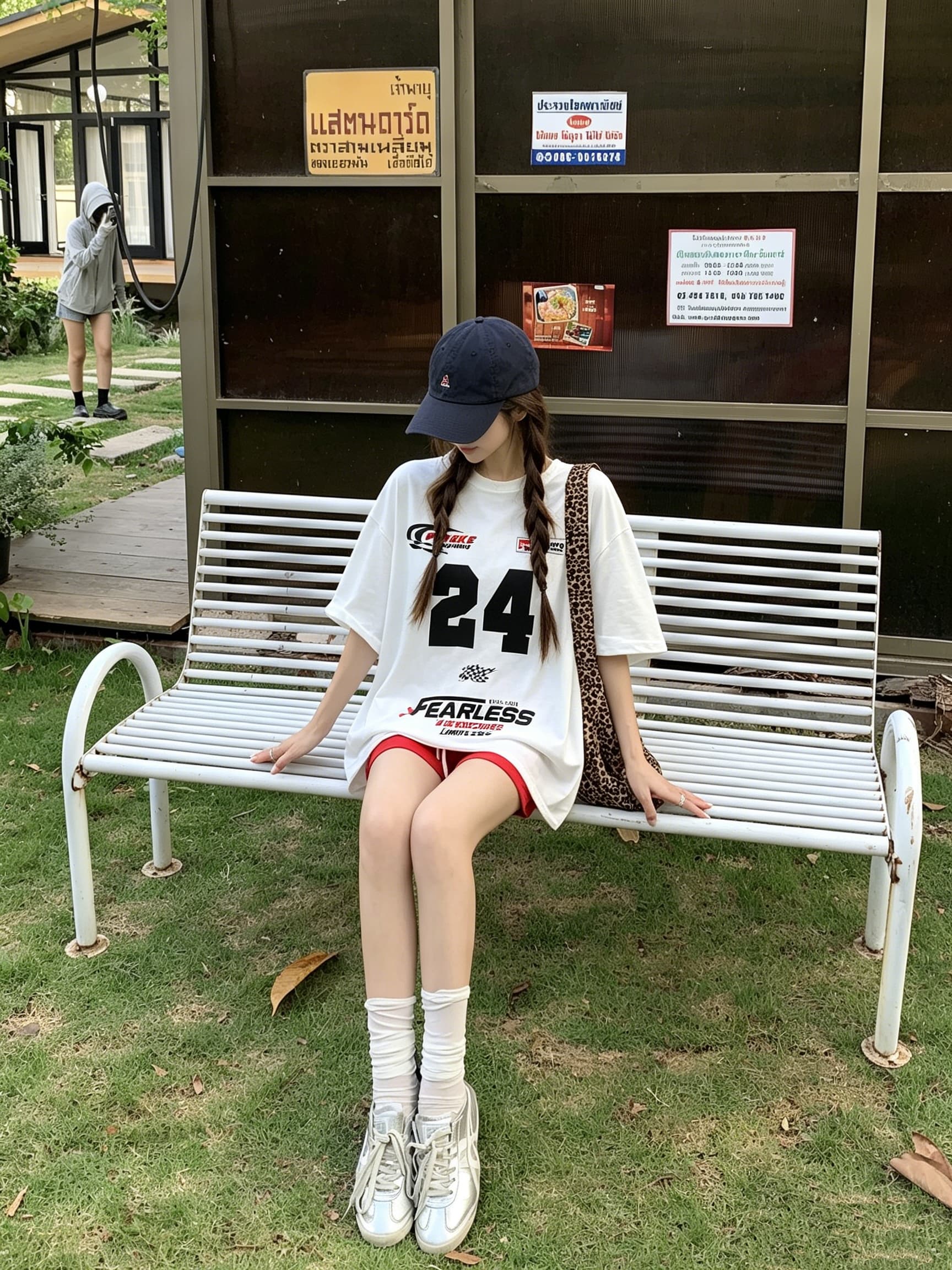 정가 실사 트랙 경향 화이트 루즈핏 프린트 티셔츠 여성 순면 캐주얼 대 에디션 가을 어깨 반팔 맨위 상세 이미지 9