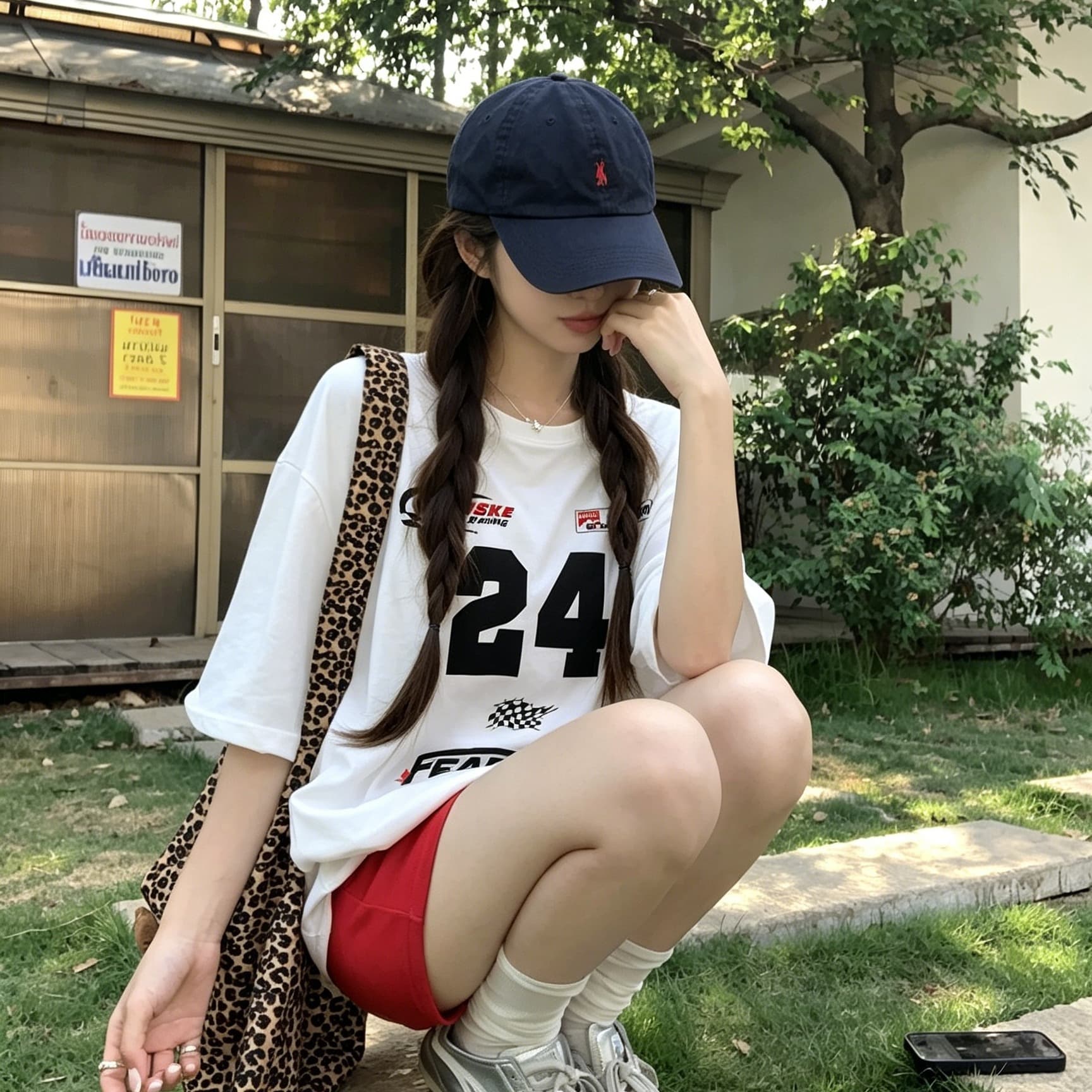 정가 실사 트랙 경향 화이트 루즈핏 프린트 티셔츠 여성 순면 캐주얼 대 에디션 가을 어깨 반팔 맨위 이미지 5