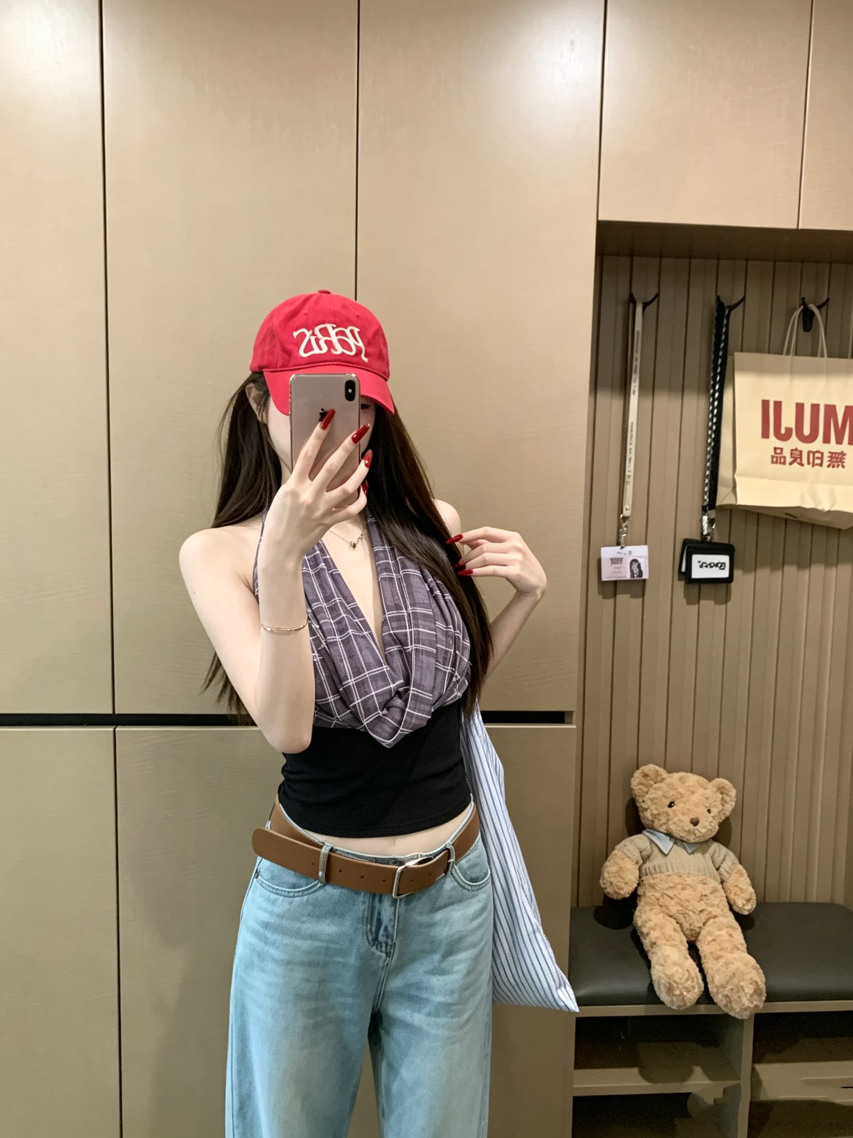 정가 실사 체크무늬 배색 행침 목 캐미솔 여성 의류 흔들다 칼라 오프숄더 몸매 가꾸기 핫걸 품격 맨위 상세 이미지 1