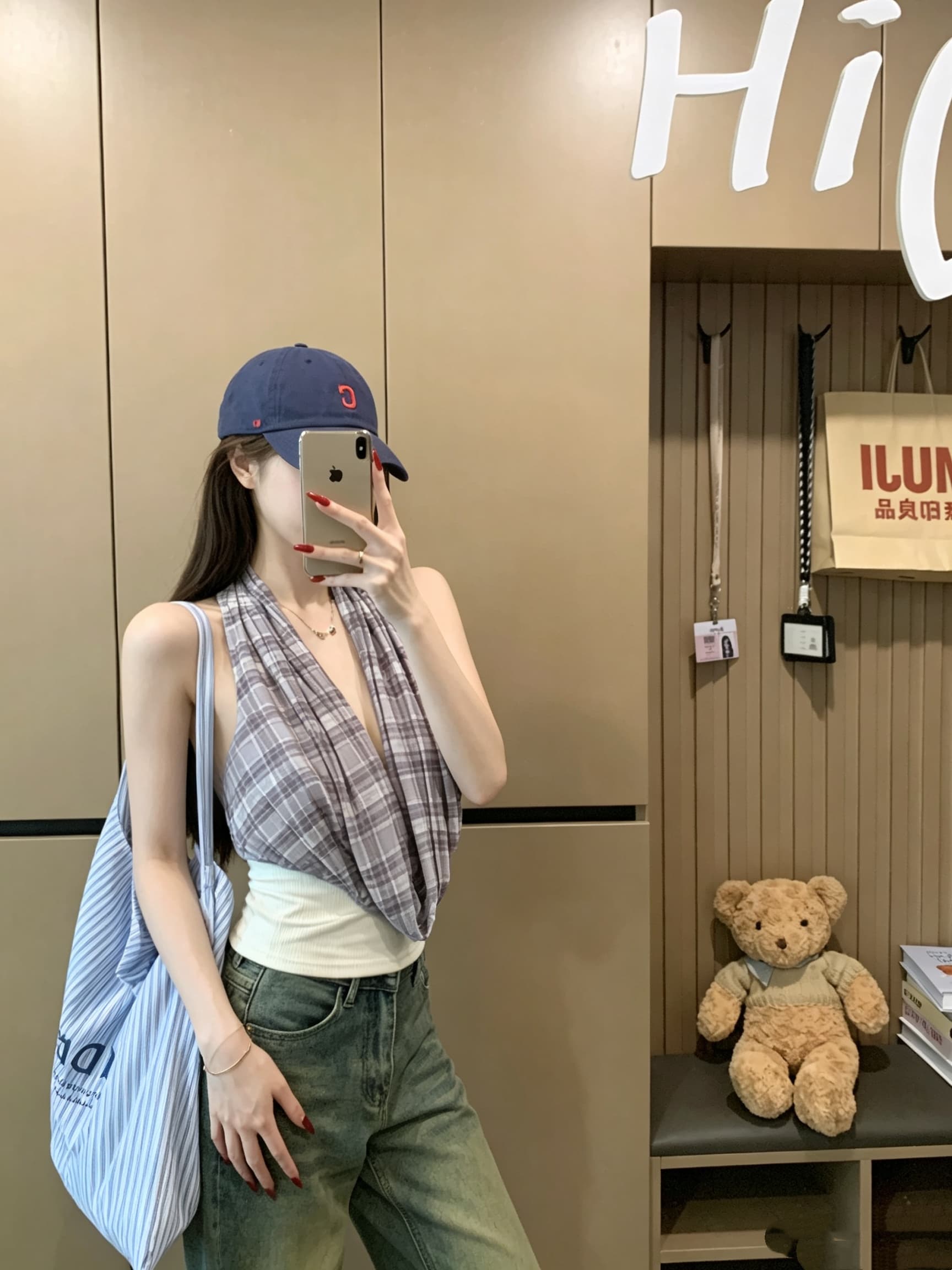 정가 실사 체크무늬 배색 행침 목 캐미솔 여성 의류 흔들다 칼라 오프숄더 몸매 가꾸기 핫걸 품격 맨위 상세 이미지 3