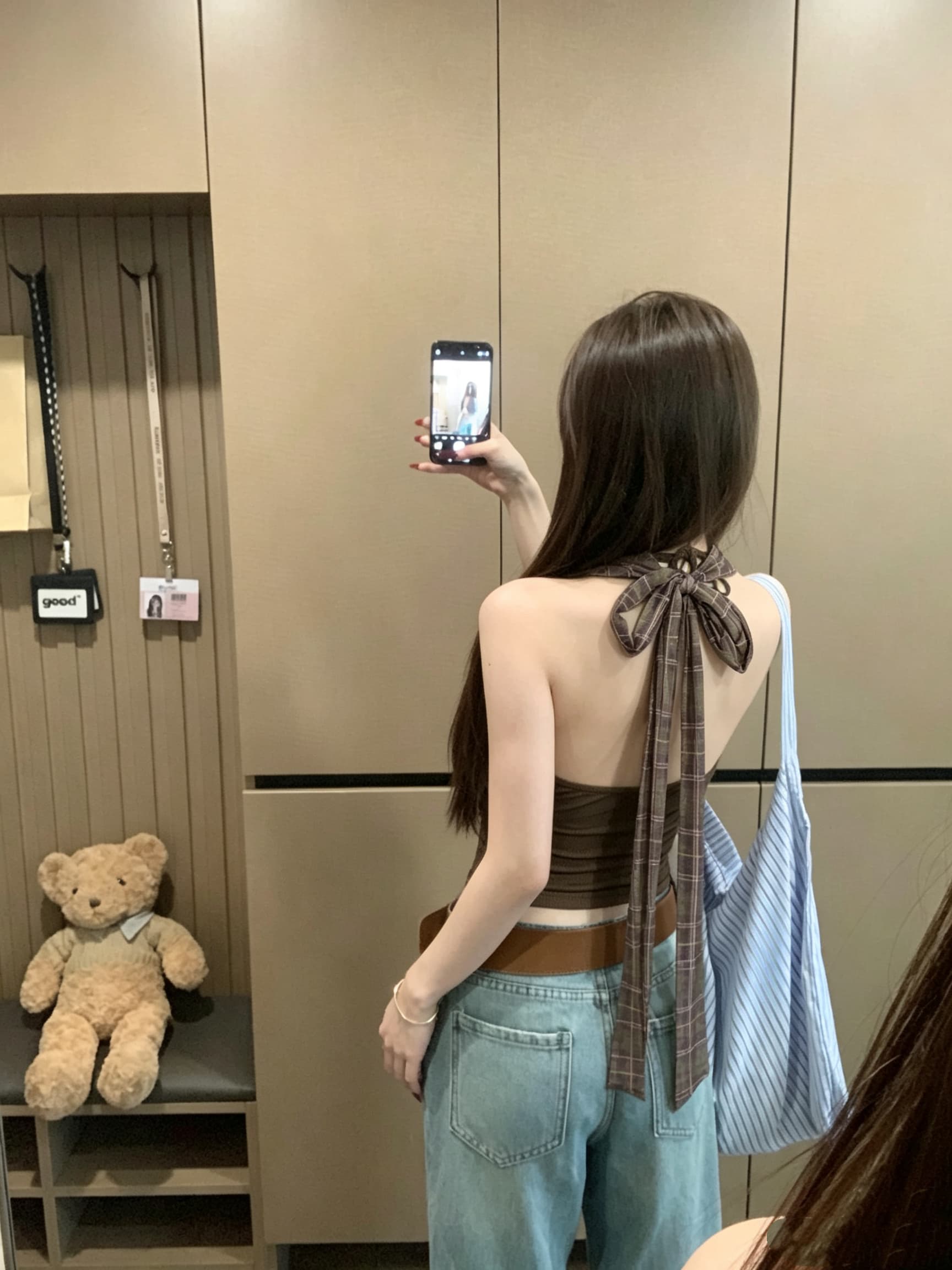 정가 실사 체크무늬 배색 행침 목 캐미솔 여성 의류 흔들다 칼라 오프숄더 몸매 가꾸기 핫걸 품격 맨위 상세 이미지 12