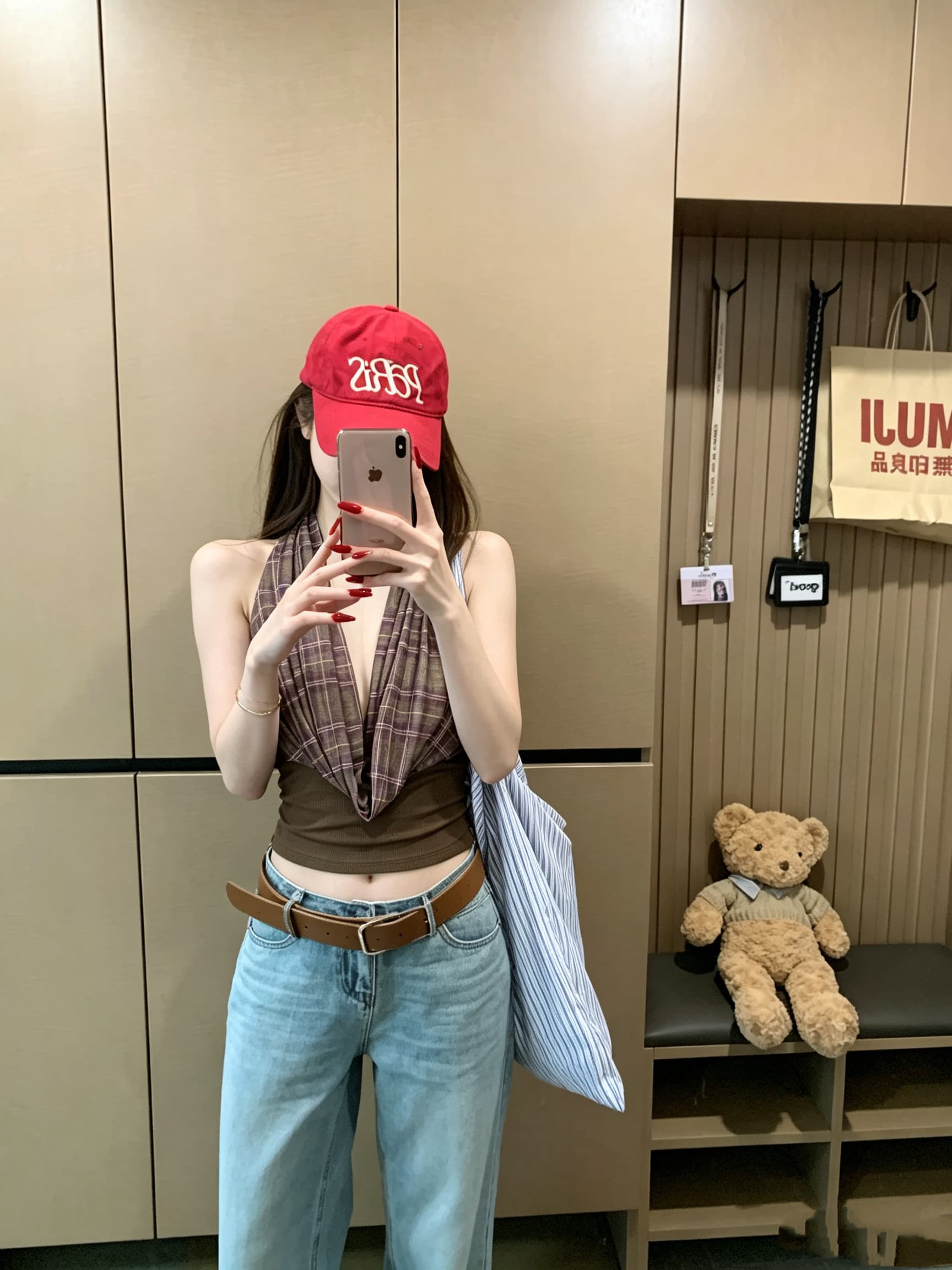 정가 실사 체크무늬 배색 행침 목 캐미솔 여성 의류 흔들다 칼라 오프숄더 몸매 가꾸기 핫걸 품격 맨위 상세 이미지 13
