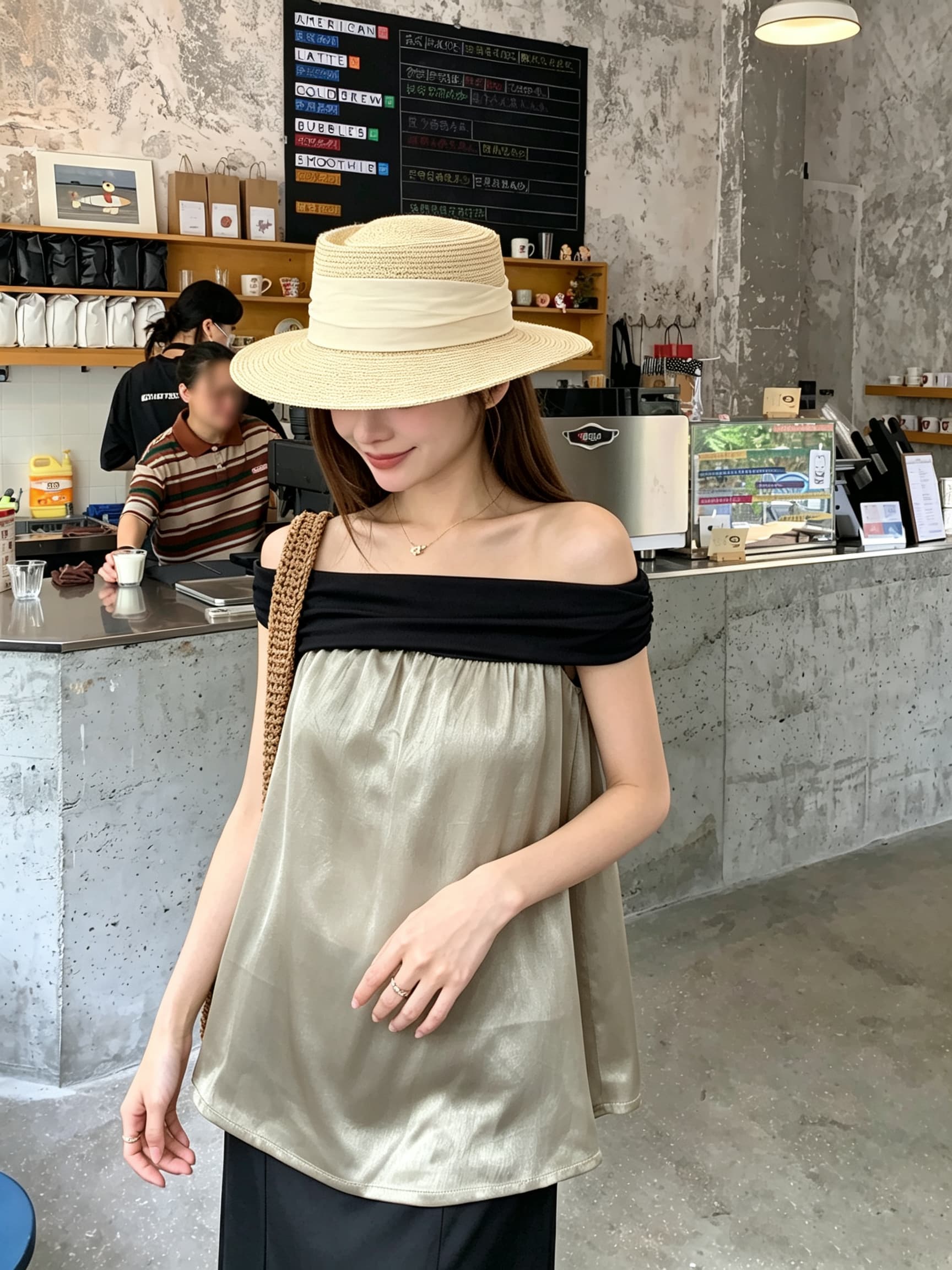 정가 실사 부드러운 패치워크 오프숄더 튜브탑 맨위 몸매 가꾸기 슬림해 보이는 품격 작은 대중 다용도 쇼트 스타일 작은 셔츠 상세 이미지 2