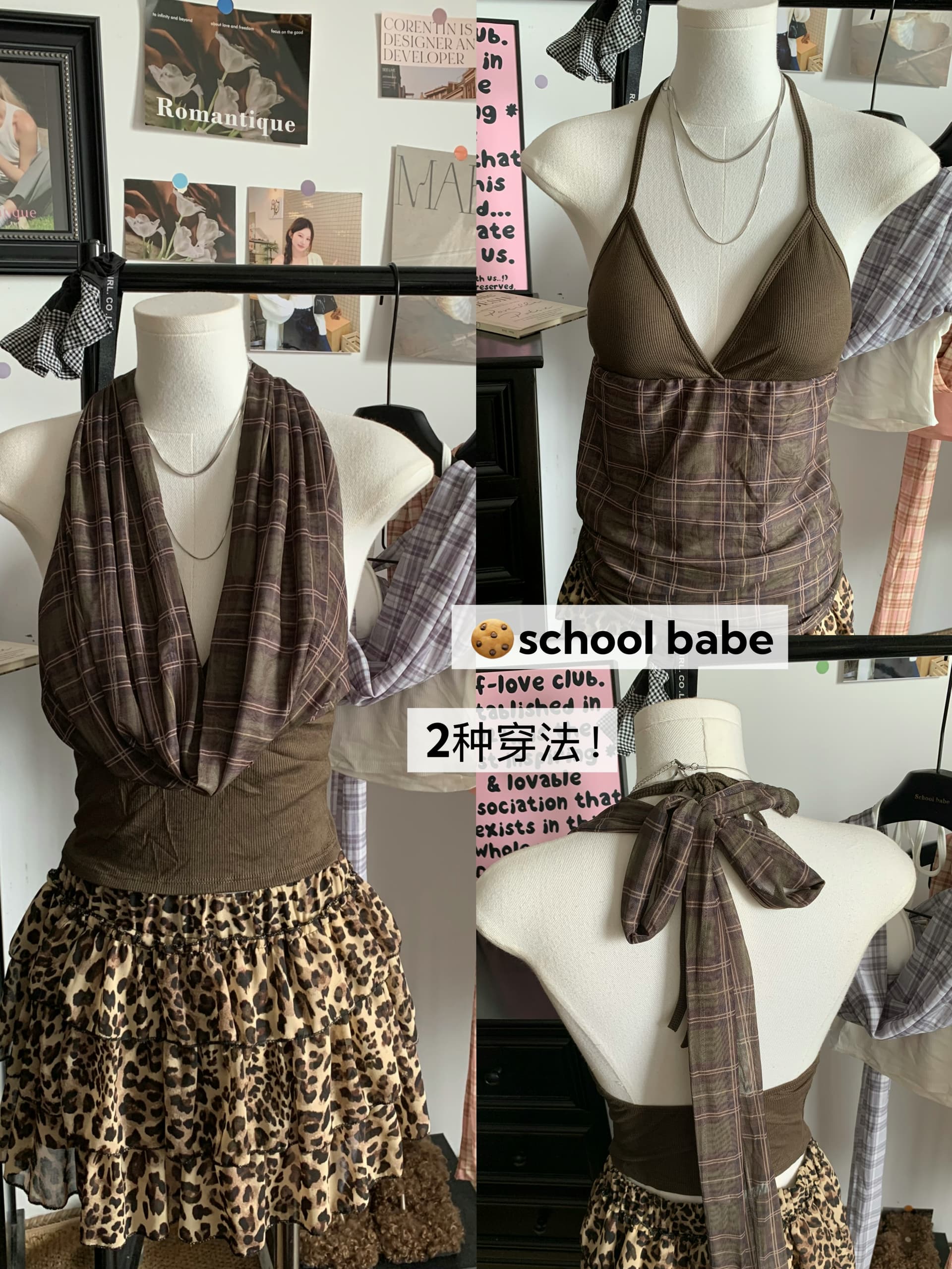 정가 실사 체크무늬 배색 행침 목 캐미솔 여성 의류 흔들다 칼라 오프숄더 몸매 가꾸기 핫걸 품격 맨위 이미지 2
