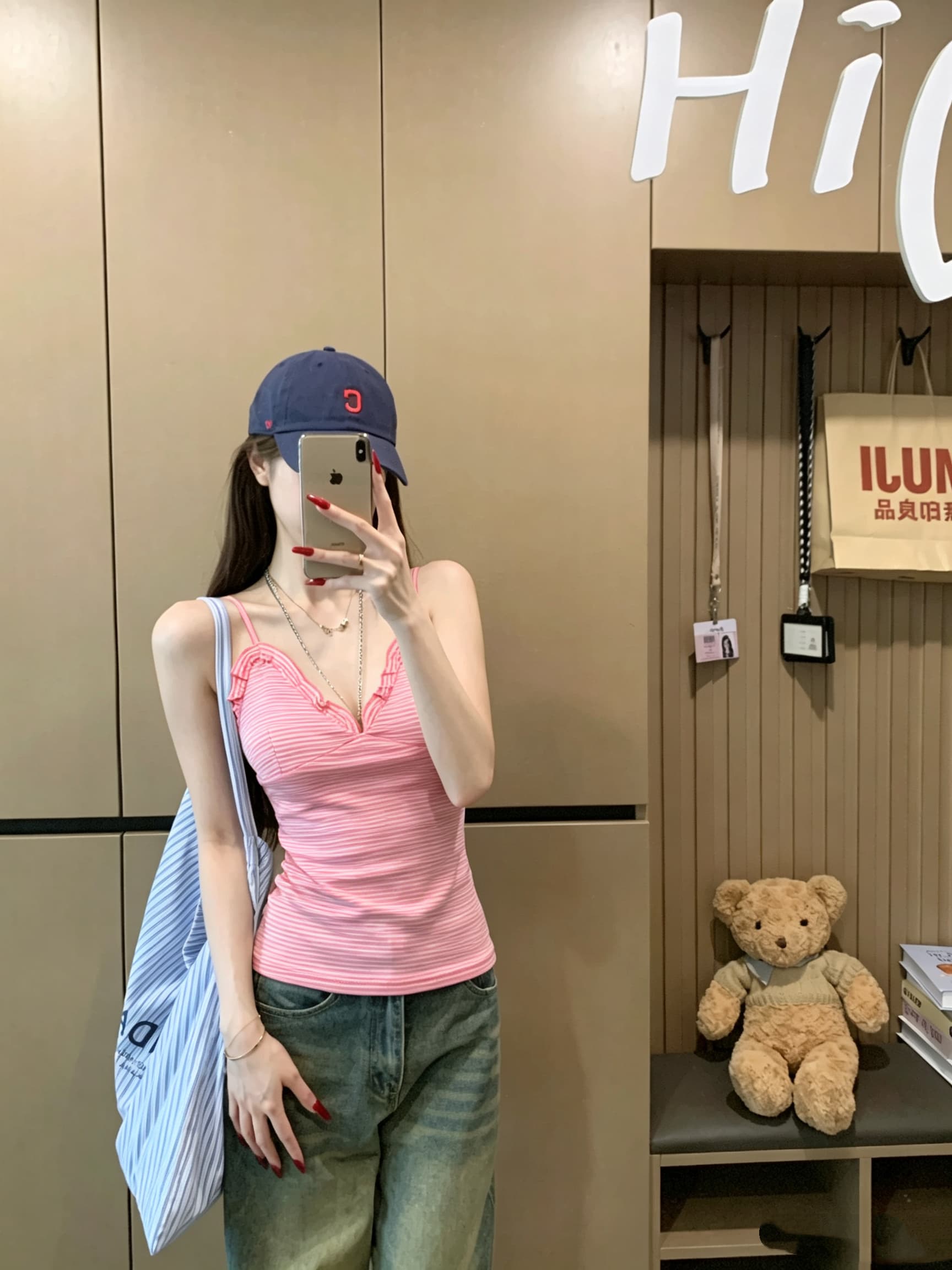 정가 실사 프릴 스트라이프 캐미솔 벨트 가슴 패드 몸매 가꾸기 슬림해 보이는 인사이드 가져 가라. 외출용 핫걸 바람 맨위 상세 이미지 1
