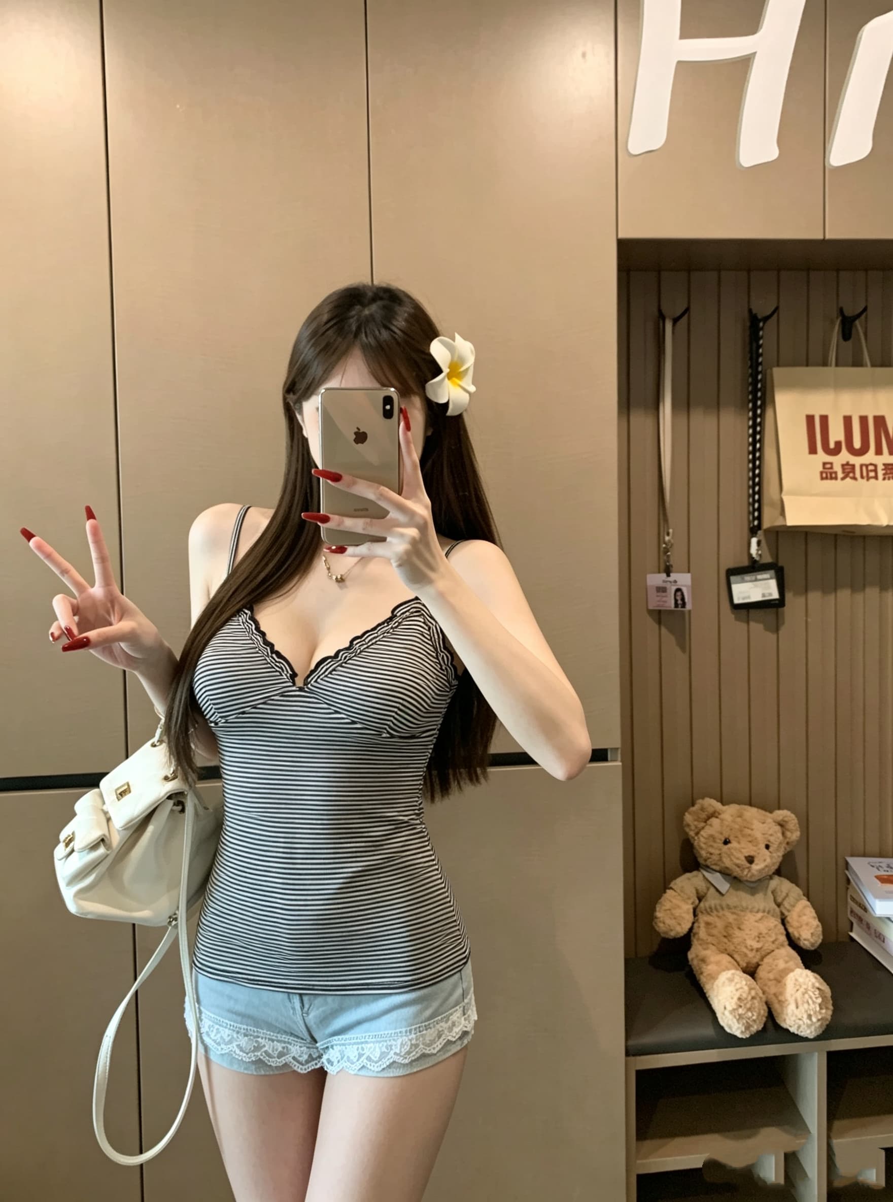 정가 실사 프릴 스트라이프 캐미솔 벨트 가슴 패드 몸매 가꾸기 슬림해 보이는 인사이드 가져 가라. 외출용 핫걸 바람 맨위 상세 이미지 6