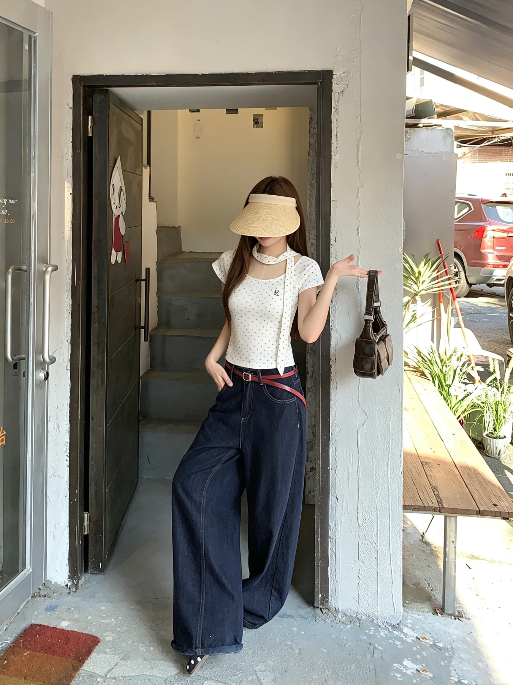 정가 실사 아메리칸 레트로 핫걸 이슬 쇄골 반팔 티셔츠 여름 순수한 욕망 bm 몸매 가꾸기 도트 무늬 쇼트 스타일 맨위 상세 이미지 3