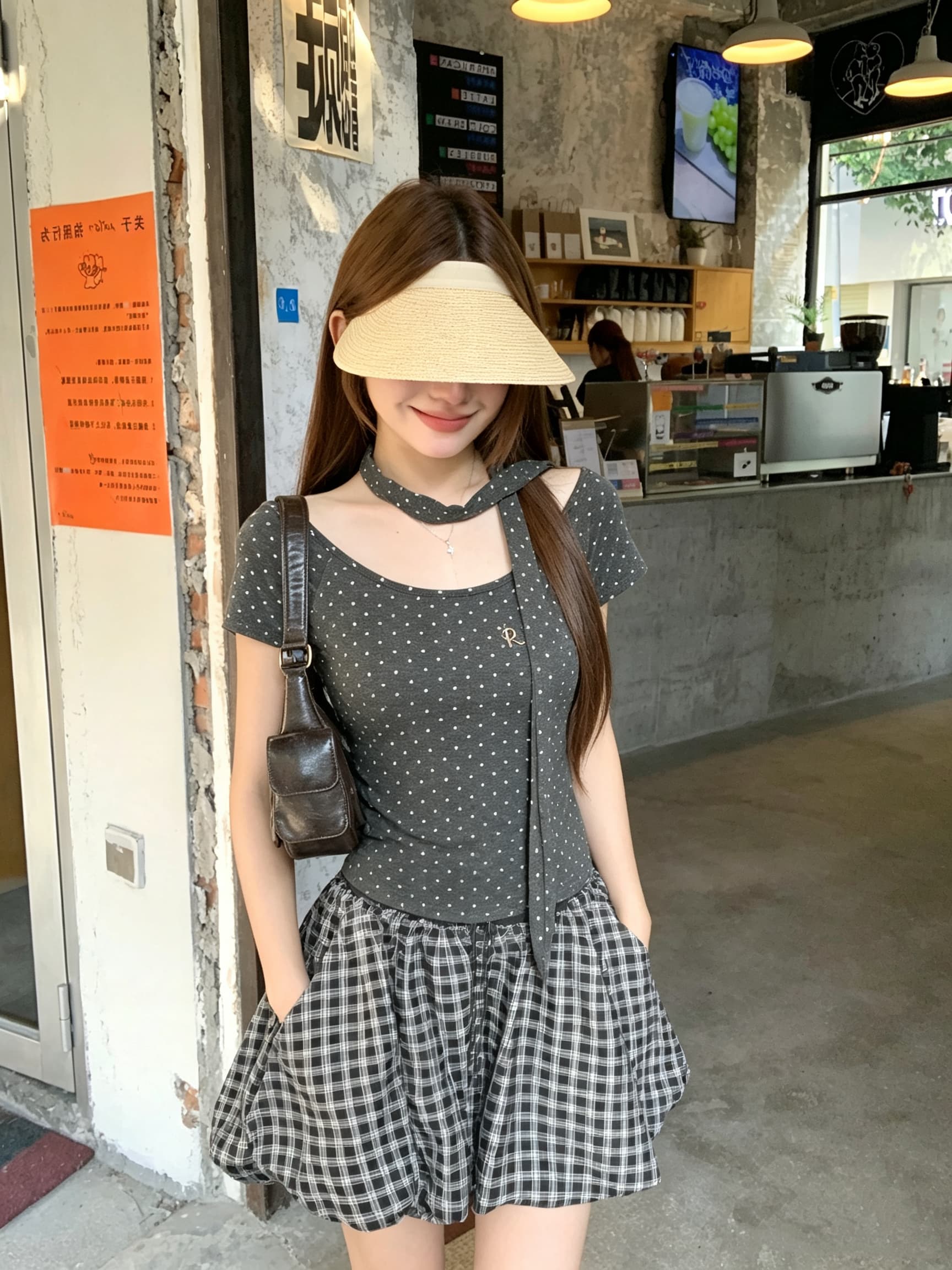 정가 실사 아메리칸 레트로 핫걸 이슬 쇄골 반팔 티셔츠 여름 순수한 욕망 bm 몸매 가꾸기 도트 무늬 쇼트 스타일 맨위 상세 이미지 12