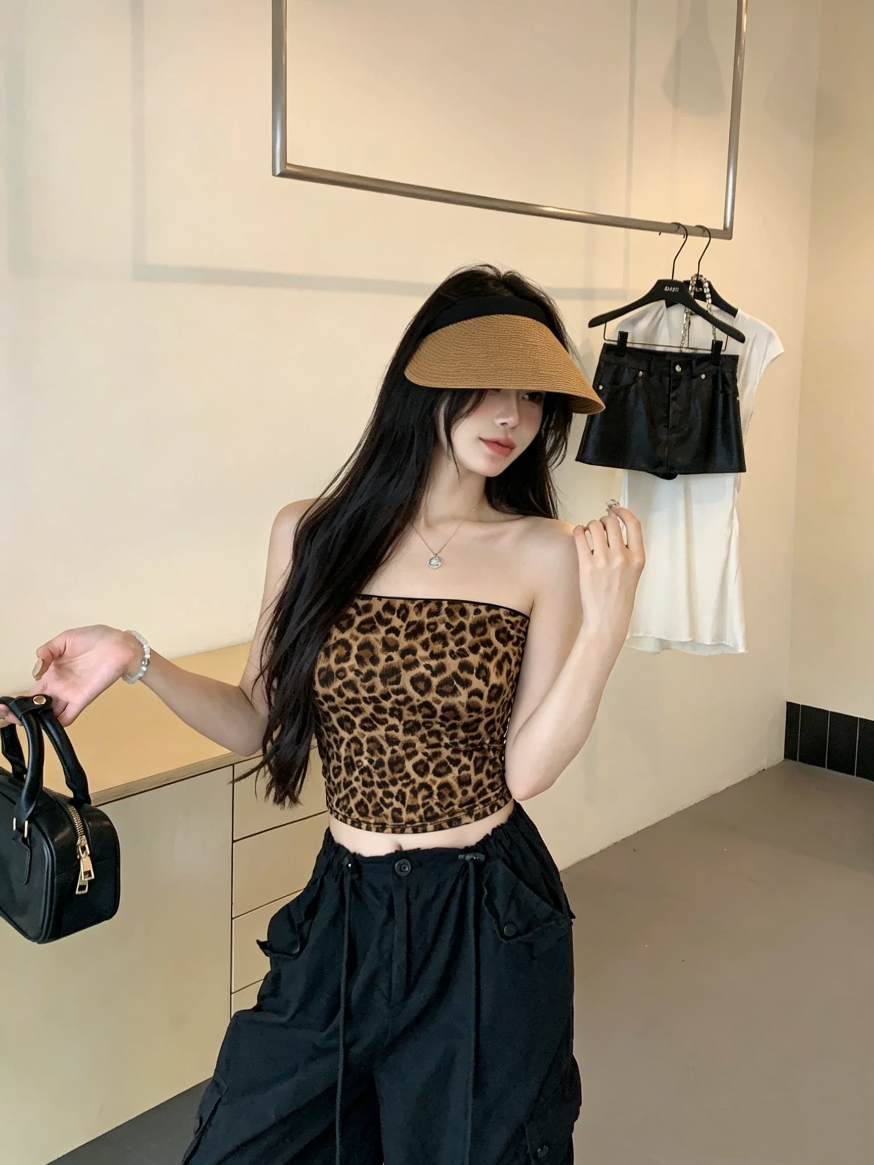 정가 실사 순수한 욕망 바람 레트로 레오파드 무늬 오프숄더 튜브탑 조끼 섹시함 품격 몸매 가꾸기 쇼트 스타일 민소매 맨위 상세 이미지 2