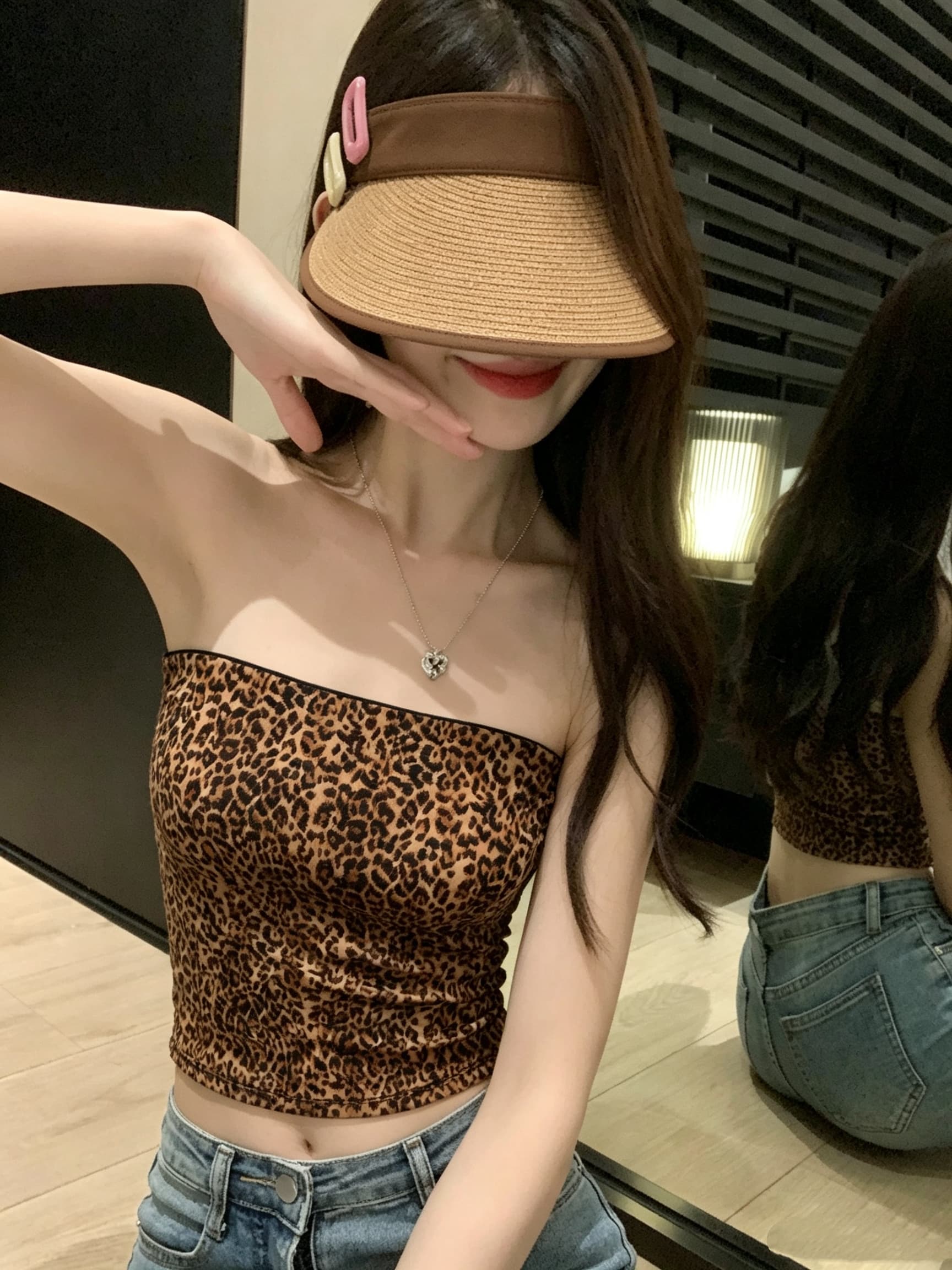 정가 실사 순수한 욕망 바람 레트로 레오파드 무늬 오프숄더 튜브탑 조끼 섹시함 품격 몸매 가꾸기 쇼트 스타일 민소매 맨위 상세 이미지 13