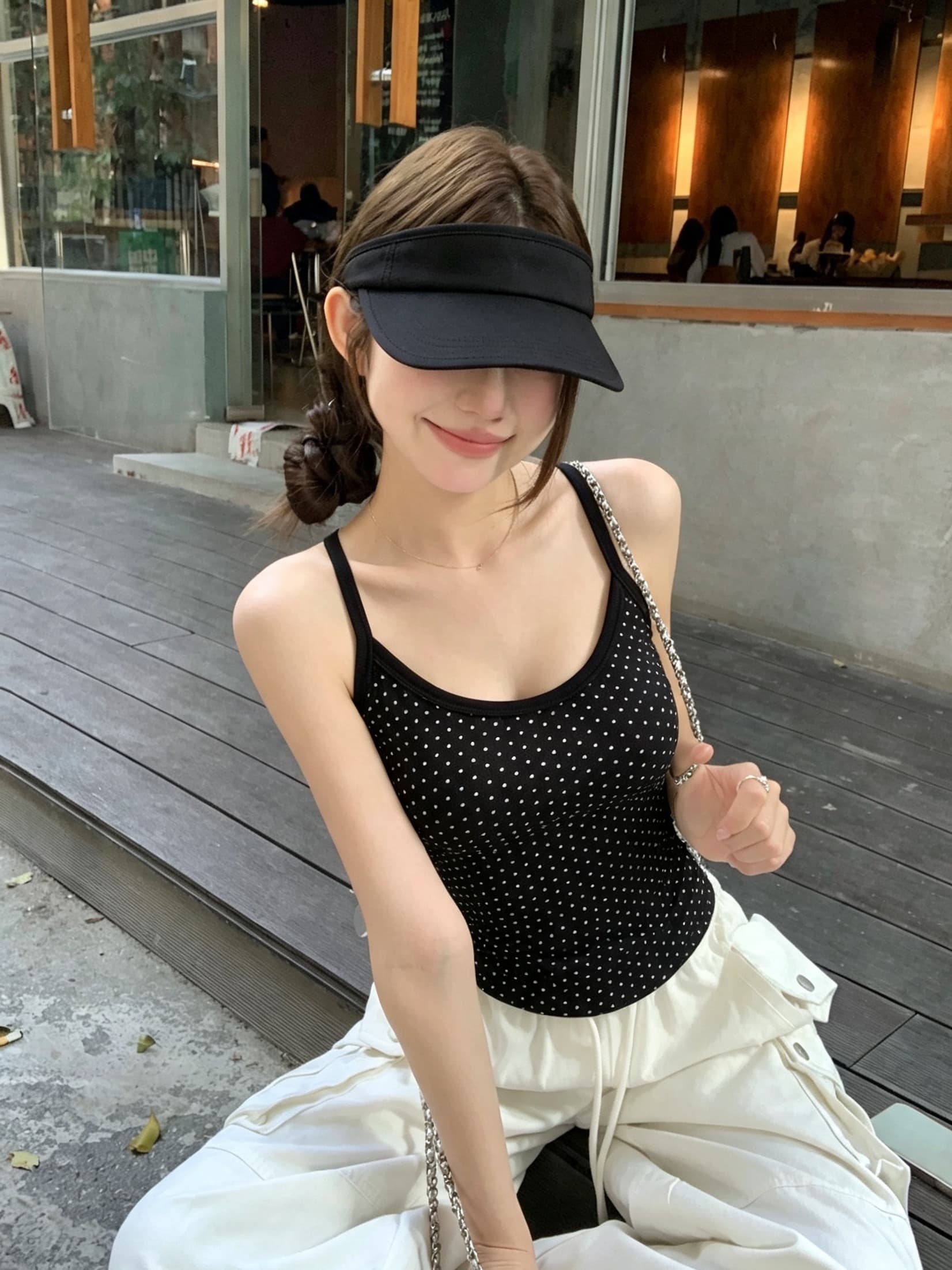 정가 실사 아메리칸 레트로 핫걸 레트로 도트 무늬 캐미솔 여름 몸매 가꾸기 벨트 가슴 패드 아름다움 뒤쪽에 의류 상세 이미지 10