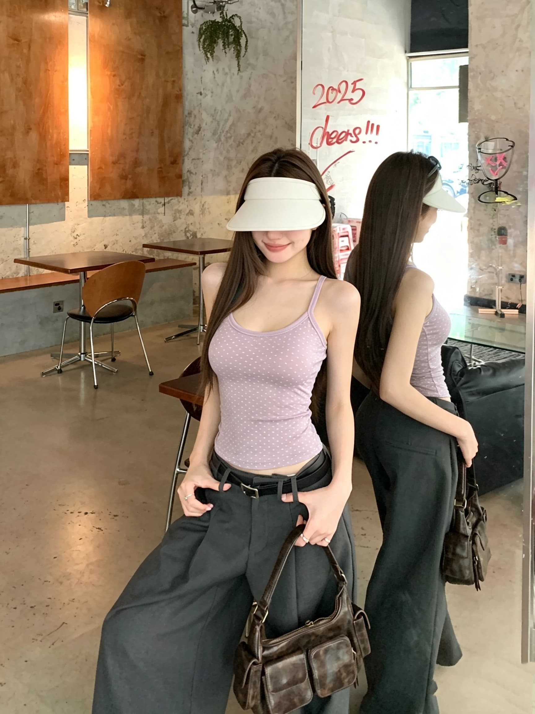 정가 실사 아메리칸 레트로 핫걸 레트로 도트 무늬 캐미솔 여름 몸매 가꾸기 벨트 가슴 패드 아름다움 뒤쪽에 의류 상세 이미지 21