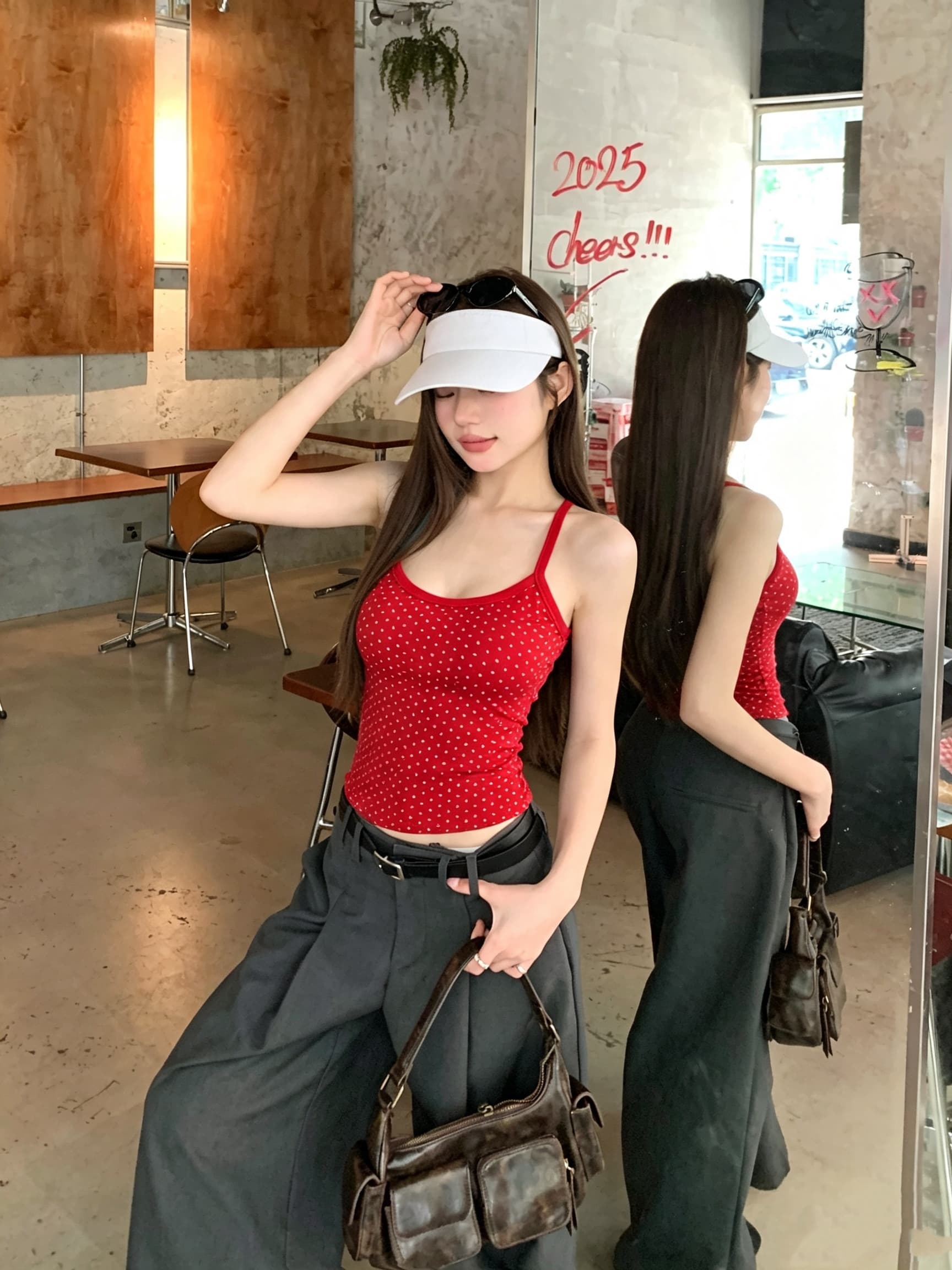 정가 실사 아메리칸 레트로 핫걸 레트로 도트 무늬 캐미솔 여름 몸매 가꾸기 벨트 가슴 패드 아름다움 뒤쪽에 의류 상세 이미지 25