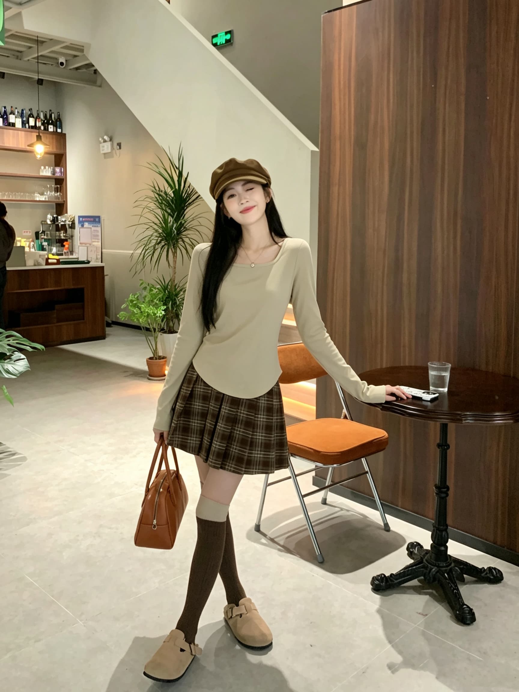 정가 실사 밀크 티 색상 다용도 꼬집기 허리 t 광장 칼라 티셔츠 한 부서 몸매 가꾸기 슬림해 보이는 고유 한 Chic 긴팔 맨위 상세 이미지 4