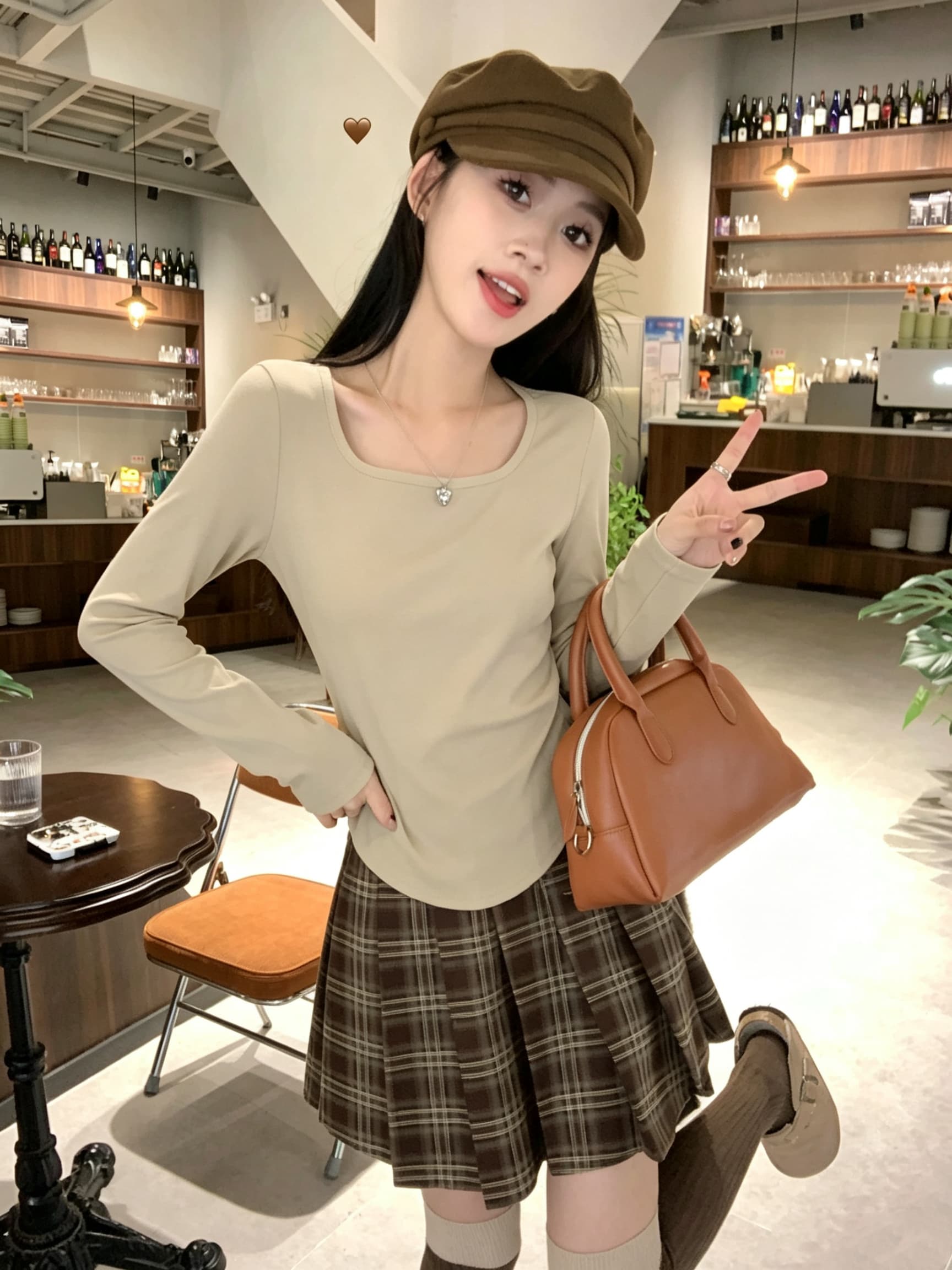 정가 실사 밀크 티 색상 다용도 꼬집기 허리 t 광장 칼라 티셔츠 한 부서 몸매 가꾸기 슬림해 보이는 고유 한 Chic 긴팔 맨위 상세 이미지 7