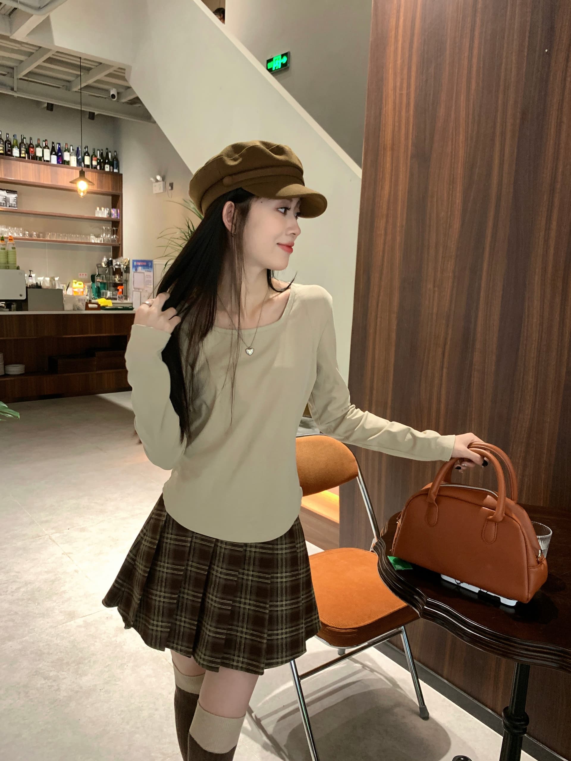 정가 실사 밀크 티 색상 다용도 꼬집기 허리 t 광장 칼라 티셔츠 한 부서 몸매 가꾸기 슬림해 보이는 고유 한 Chic 긴팔 맨위 상세 이미지 8