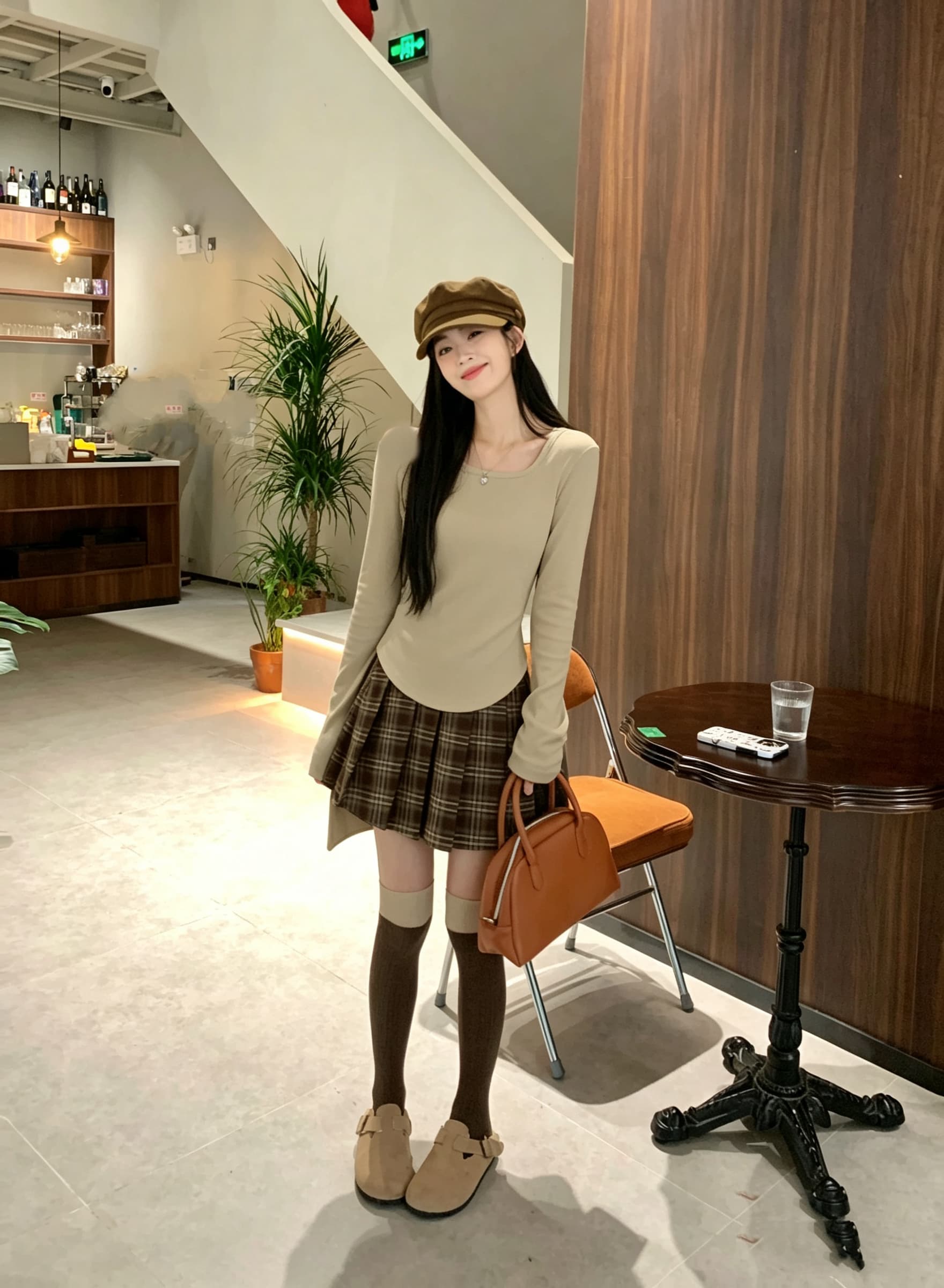 정가 실사 밀크 티 색상 다용도 꼬집기 허리 t 광장 칼라 티셔츠 한 부서 몸매 가꾸기 슬림해 보이는 고유 한 Chic 긴팔 맨위 상세 이미지 9