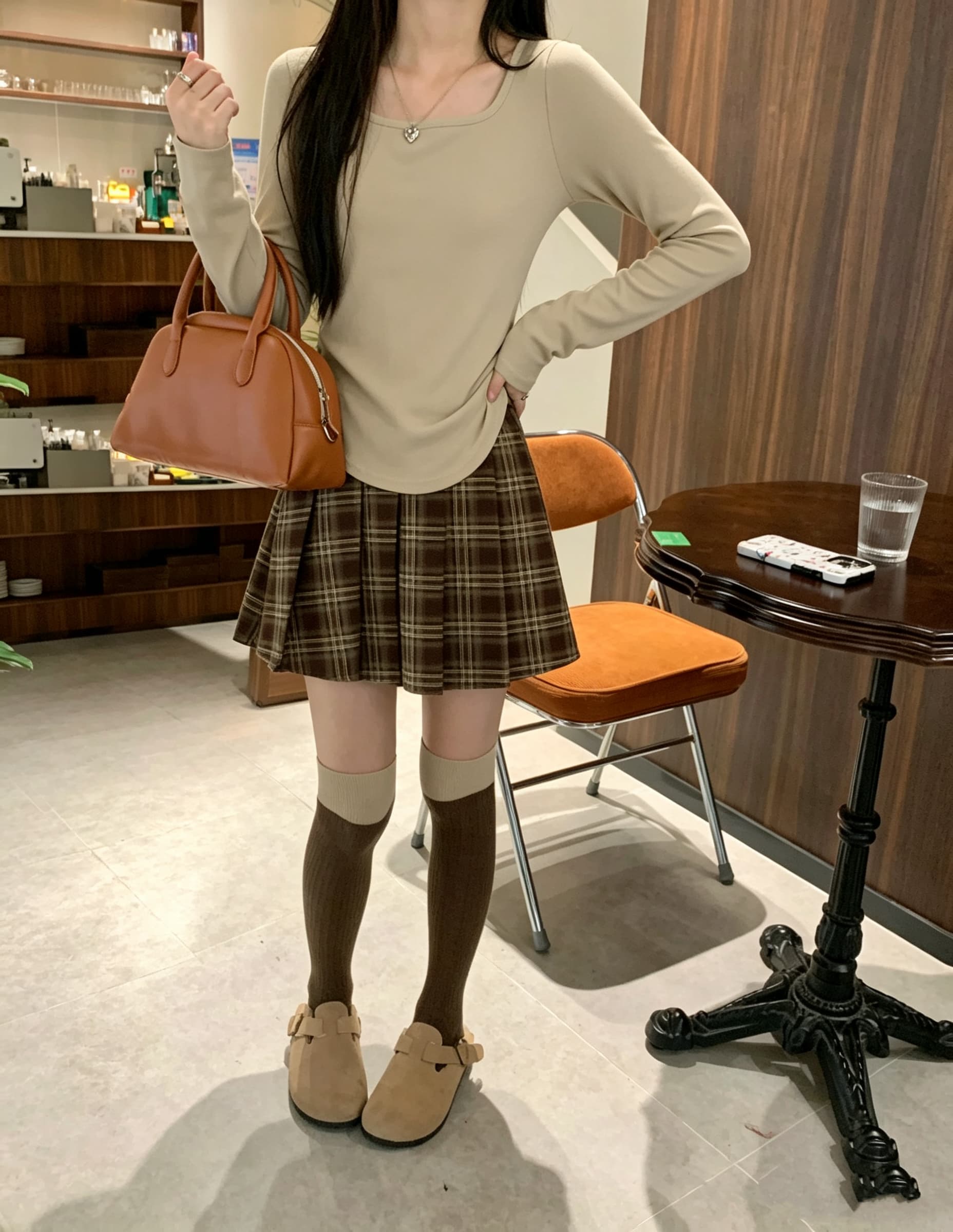 정가 실사 밀크 티 색상 다용도 꼬집기 허리 t 광장 칼라 티셔츠 한 부서 몸매 가꾸기 슬림해 보이는 고유 한 Chic 긴팔 맨위 상세 이미지 12