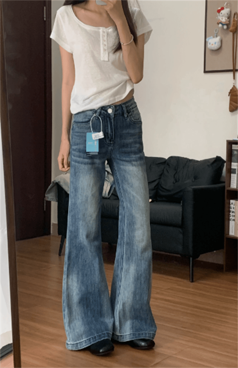아메리칸 레트로 대나무 마디 곡물 부츠컷 청바지 여성 여름 2026 새로운 루즈핏 스트레이트 넓은 다리 담배 파이프 롱 바지 이미지 4