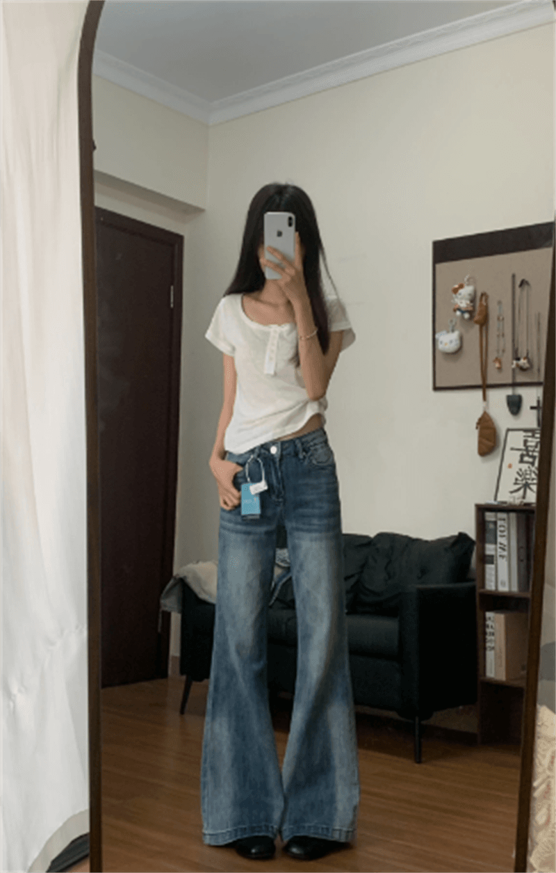 아메리칸 레트로 대나무 마디 곡물 부츠컷 청바지 여성 여름 2026 새로운 루즈핏 스트레이트 넓은 다리 담배 파이프 롱 바지 상세 이미지 2