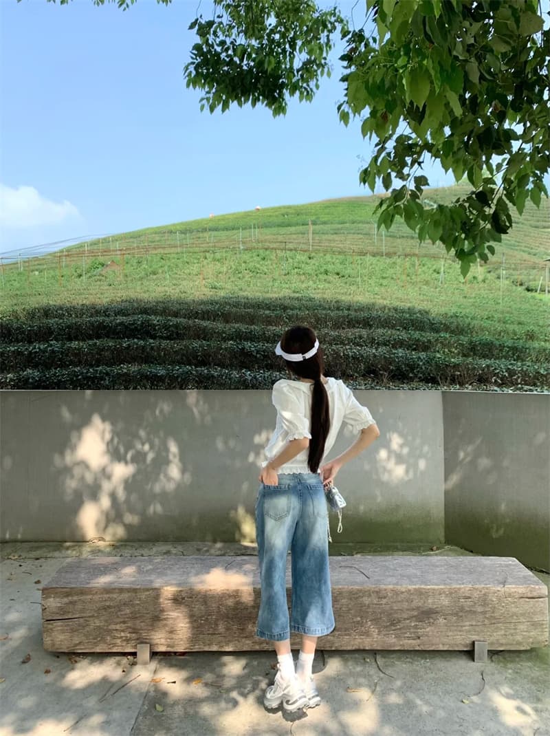 2026 여름 새로운 아메리칸 7 점 루즈핏 지방 mm 스트레이트 레트로 얇은 스타일 워싱 블루 청바지 아이들 좁은 에디션 상세 이미지 6